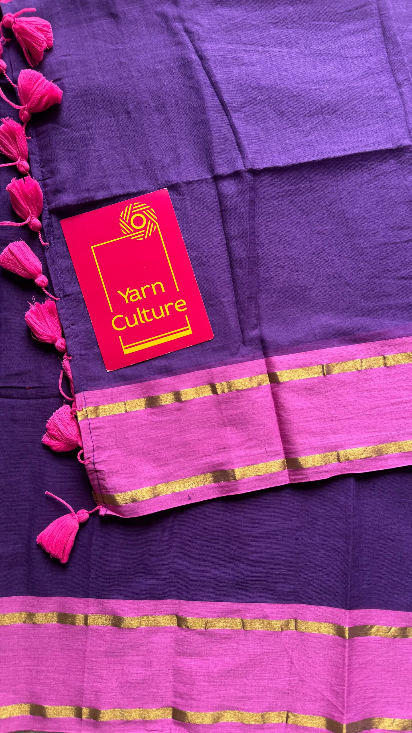 Purple mul with pink contrast border, gold zari - YCBCMCLSE22