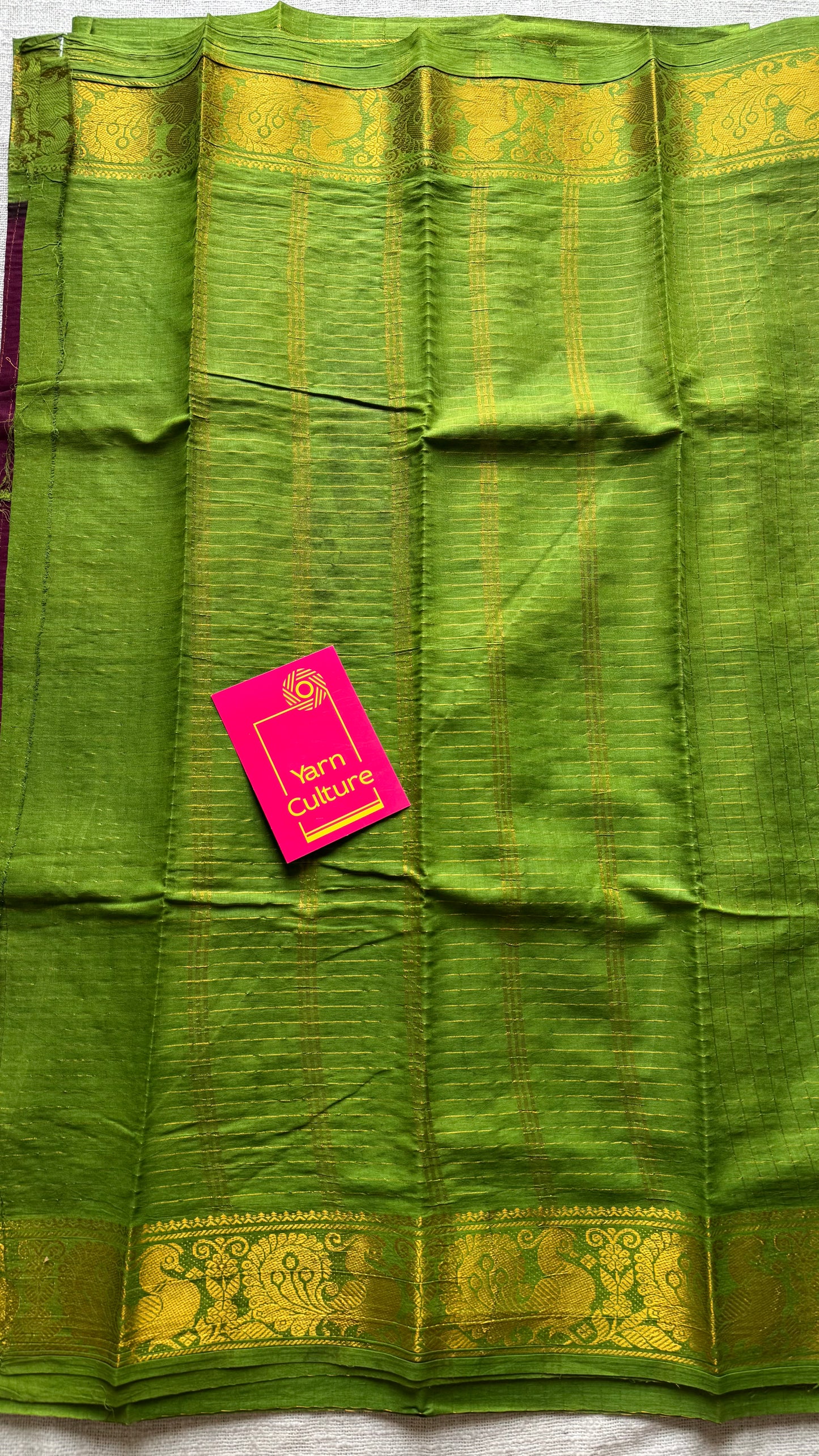 Wine with green checkered sungudi, madurai cotton - YCCOTNOCSC25
