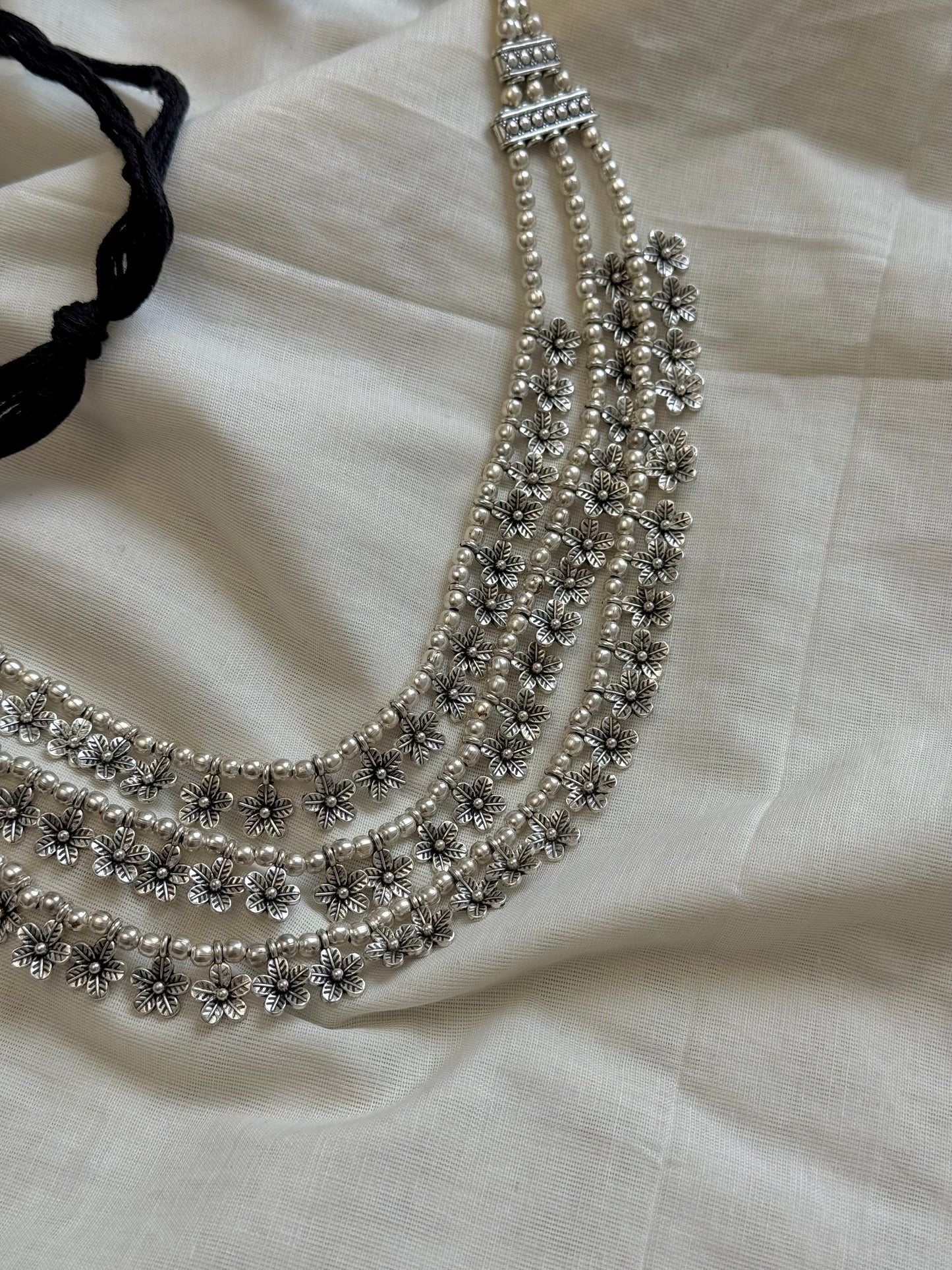 Three layered floral neckpiece, oxidised silver - YCOSNP309