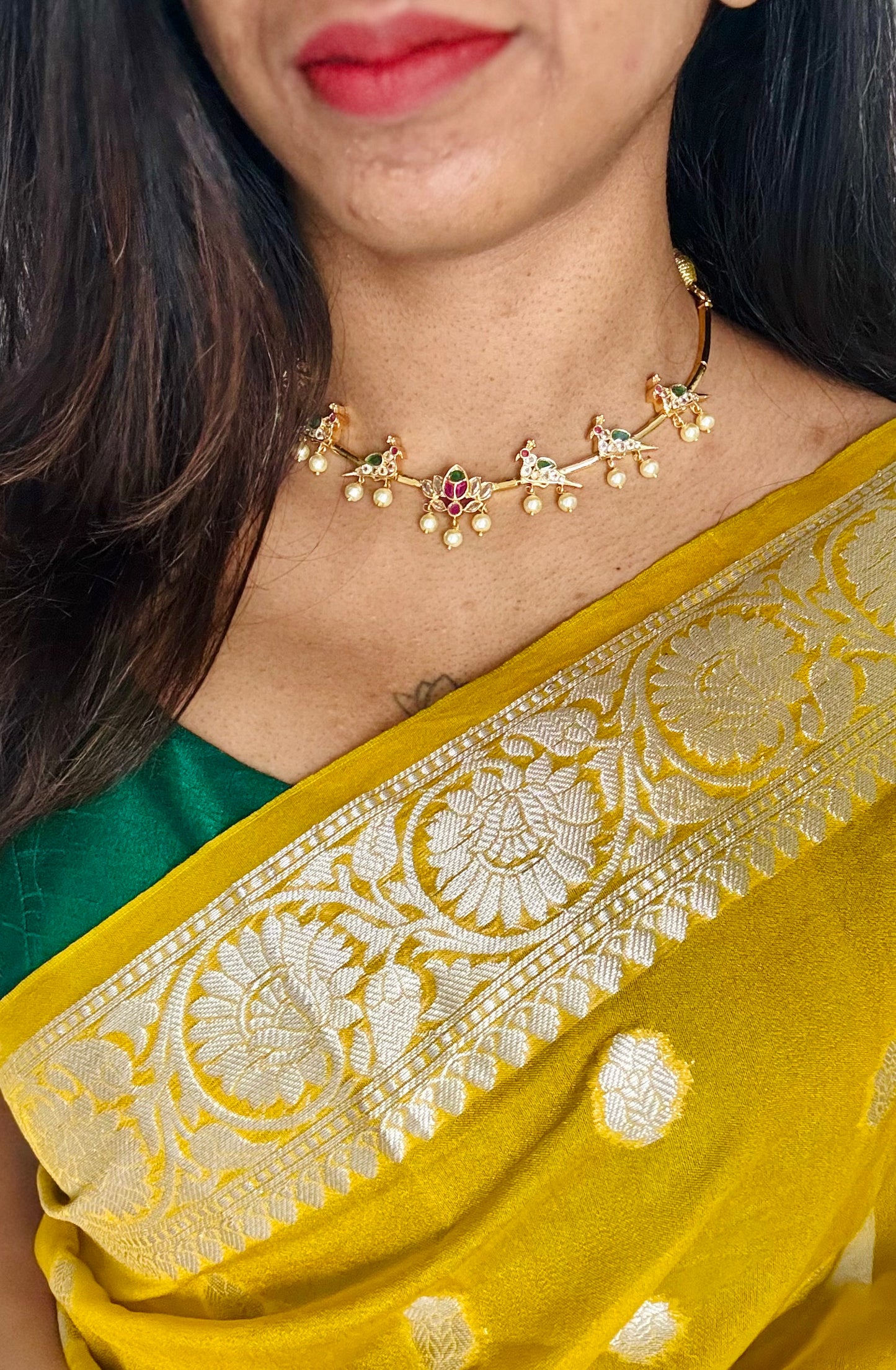 Lotus and peacock hasli with earrings - YCGPNP465