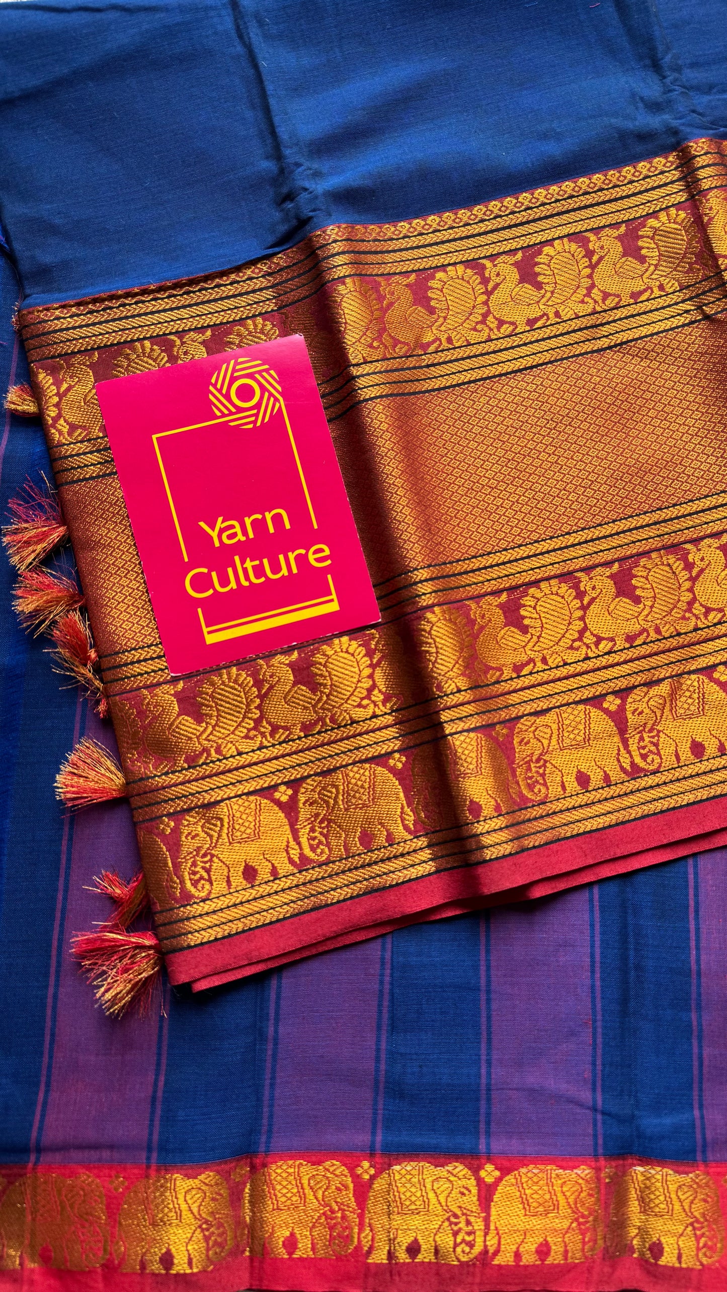 Blue with broad zari border, premium narayanpet, soft cotton - YCWOTDFEBB08