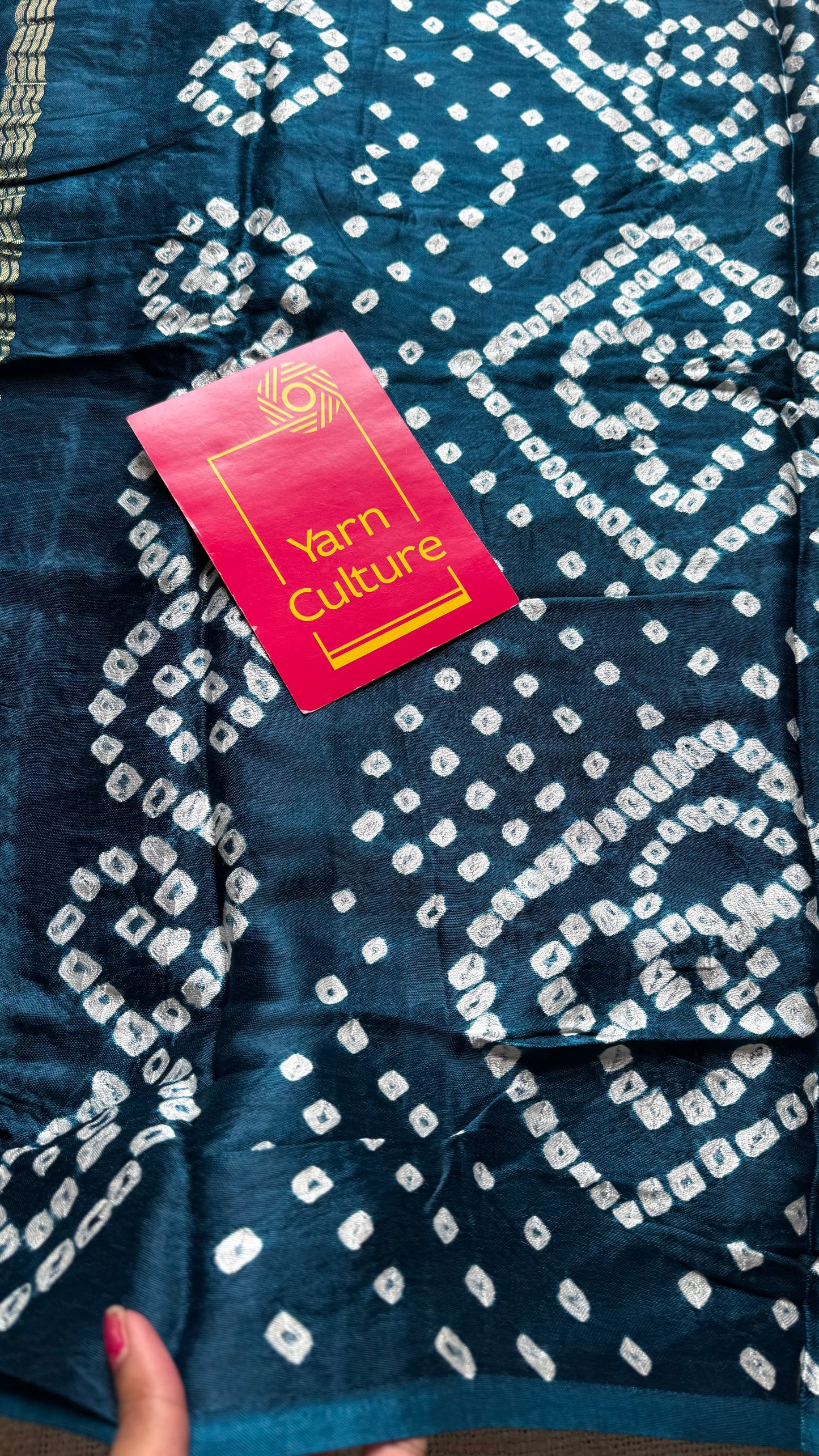 Peacock blue, crushed bandhani modal silk with lagdi patta (zari pallu) - YCDESE26