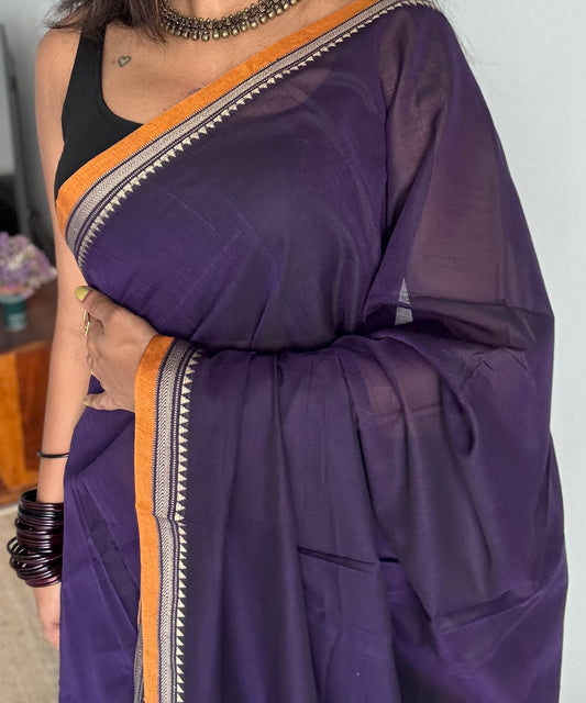 Violet with orange border narayanpet saree, soft cotton - YCWOTDNPFE32