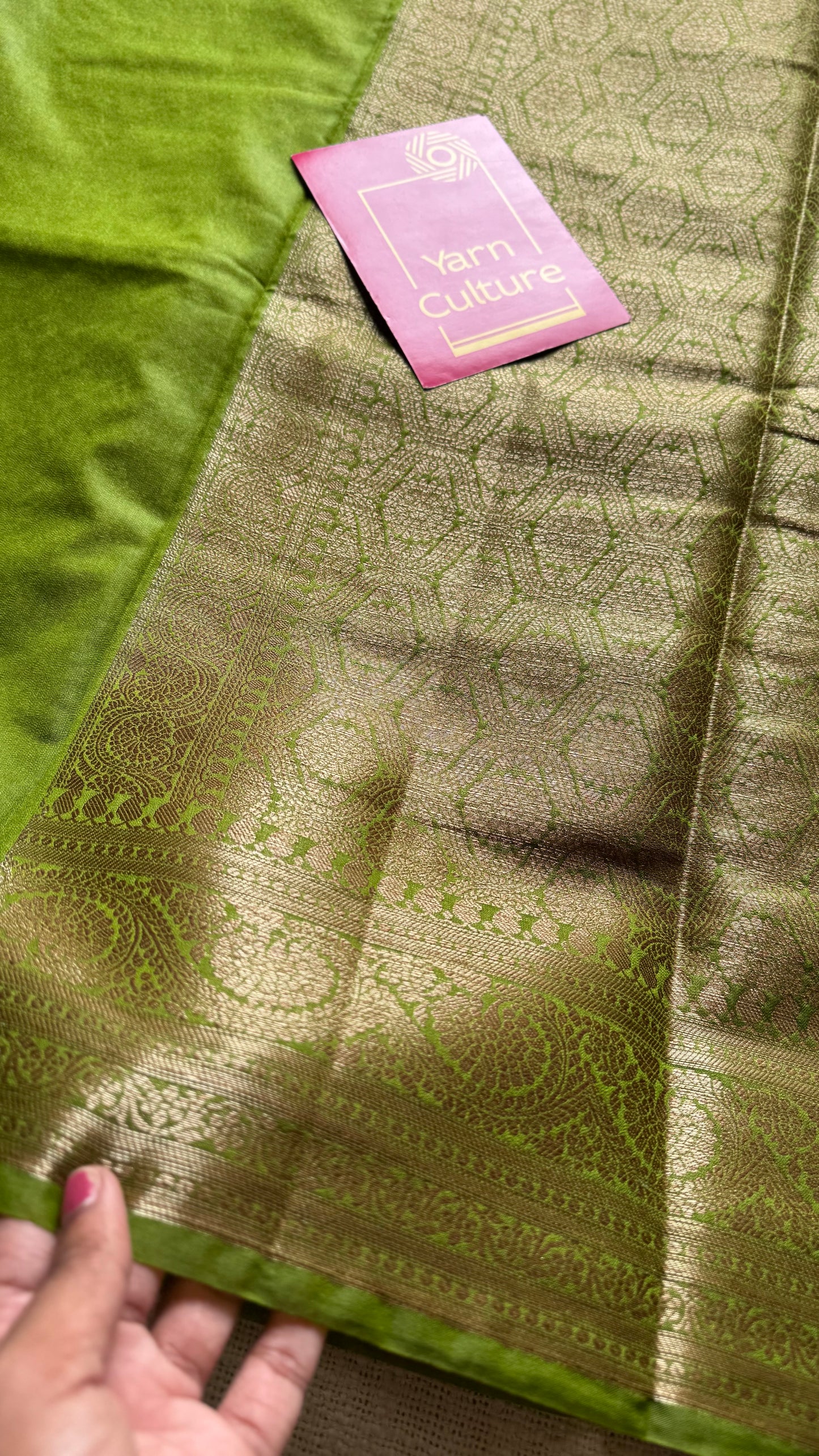 Harita - Olive green, antique gold zari, Banarasi semi georgette - YCBLFEGAGZ18
