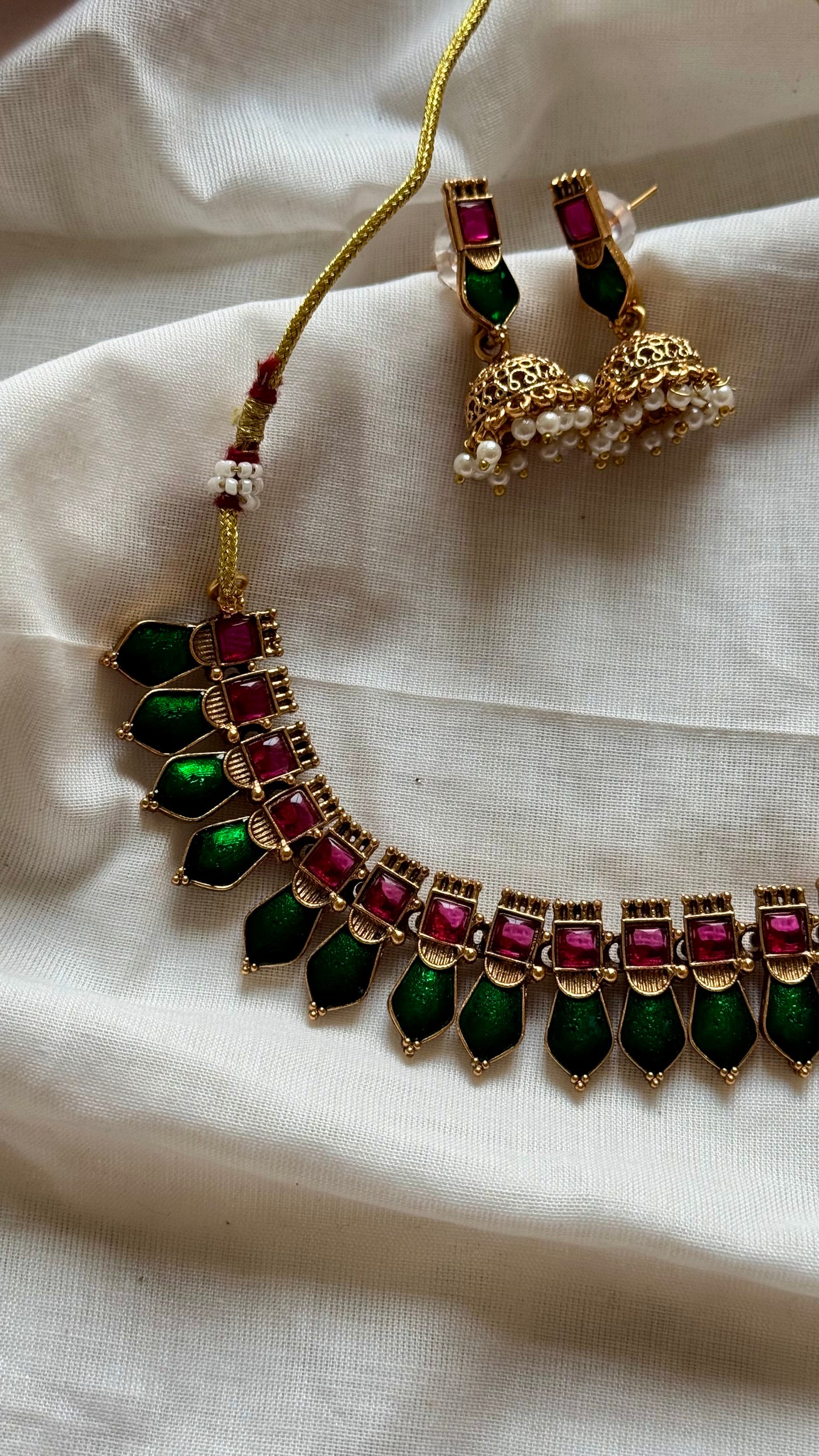 Green ruby nagapadam neckpiece, with earrings - YCGPNP613