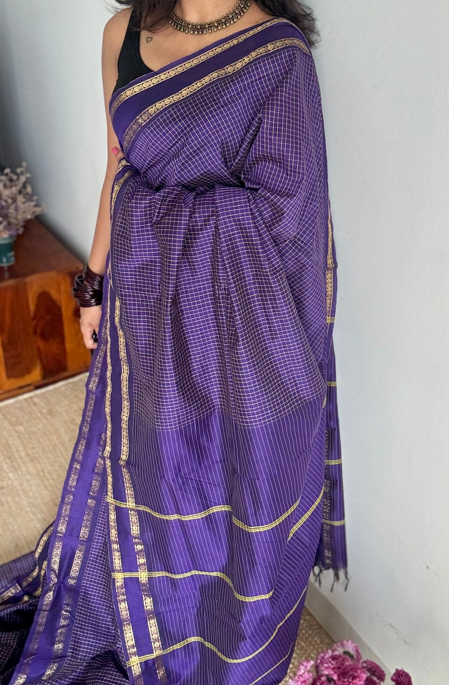 Violet, arani checks, cotton silk - YCCOTNJUAR01