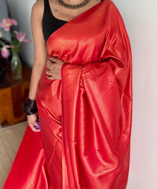 Red, antique gold zari, semi-silk - YCDOSOCSS06