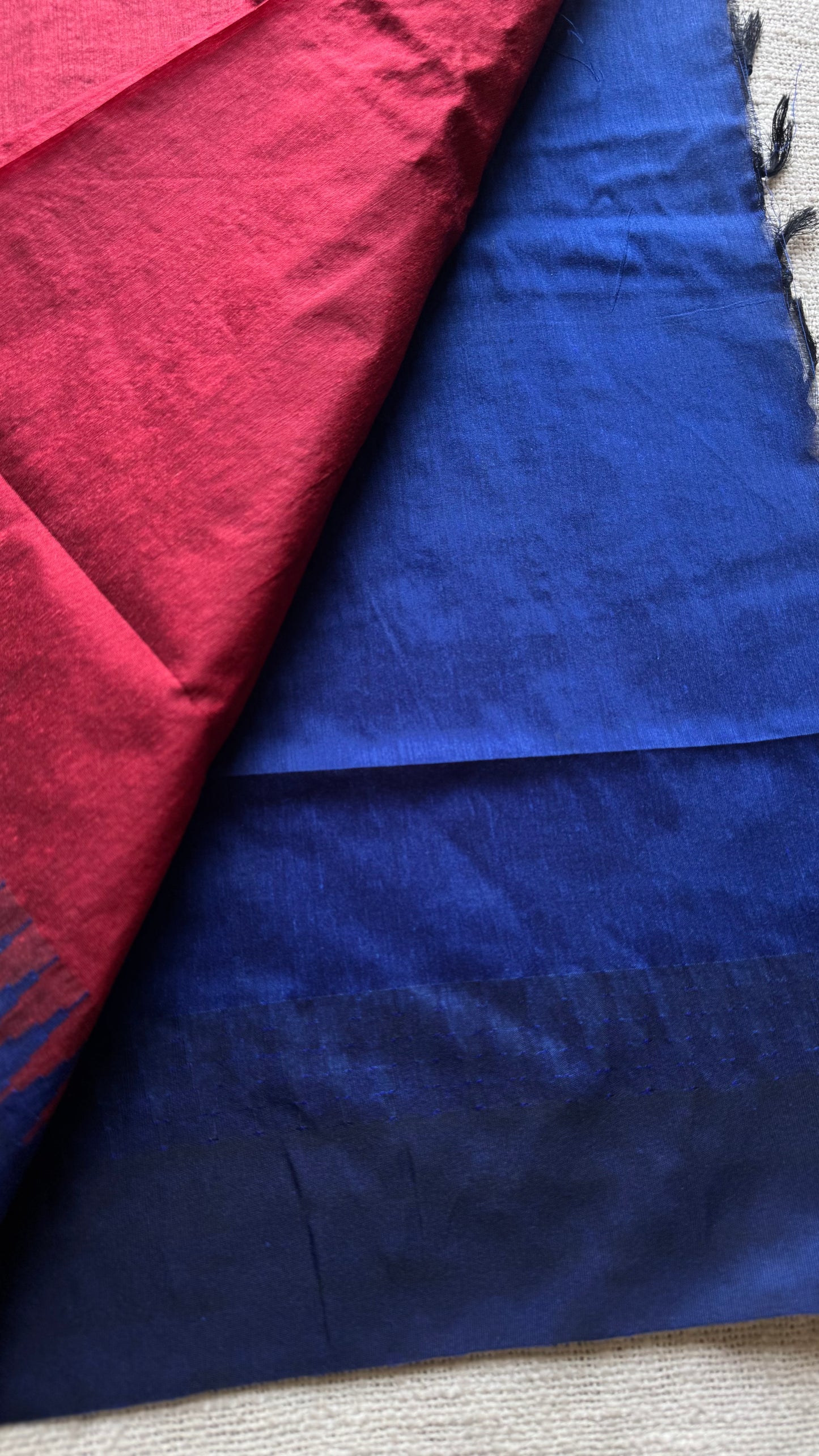 Red with royal blue temple border - cotton silk - YCCOTNOCKCS5