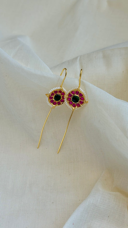 Gold plated earcuff, ruby, green and pearls - YCGPEC833