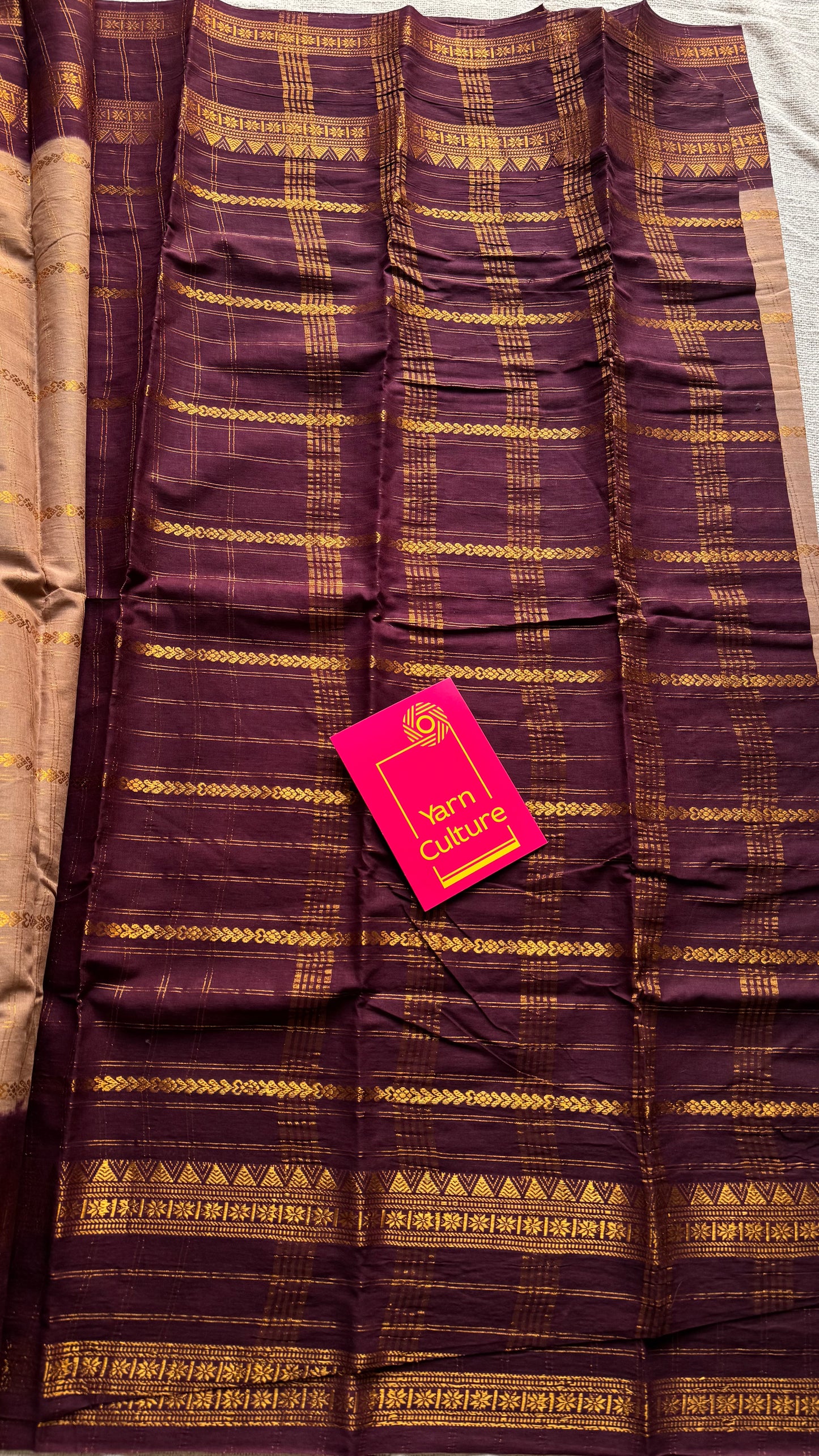 Light brown with maroon, Adayar checks with velthaari pattern, madurai cotton - YCCOTNOCSC07