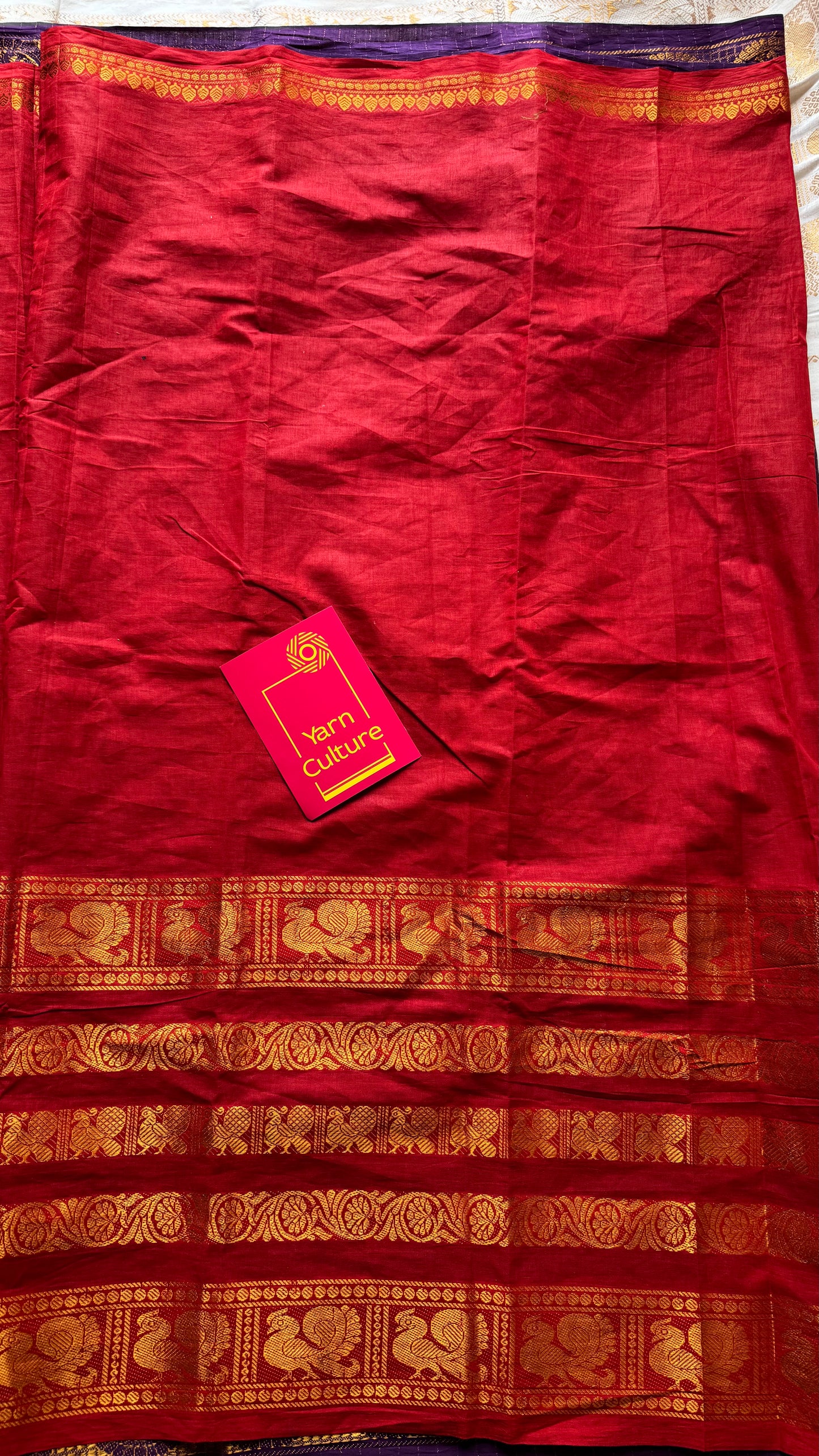 Purple and chilli red, sungudi cotton half-half saree - YCCOTNIDMA308