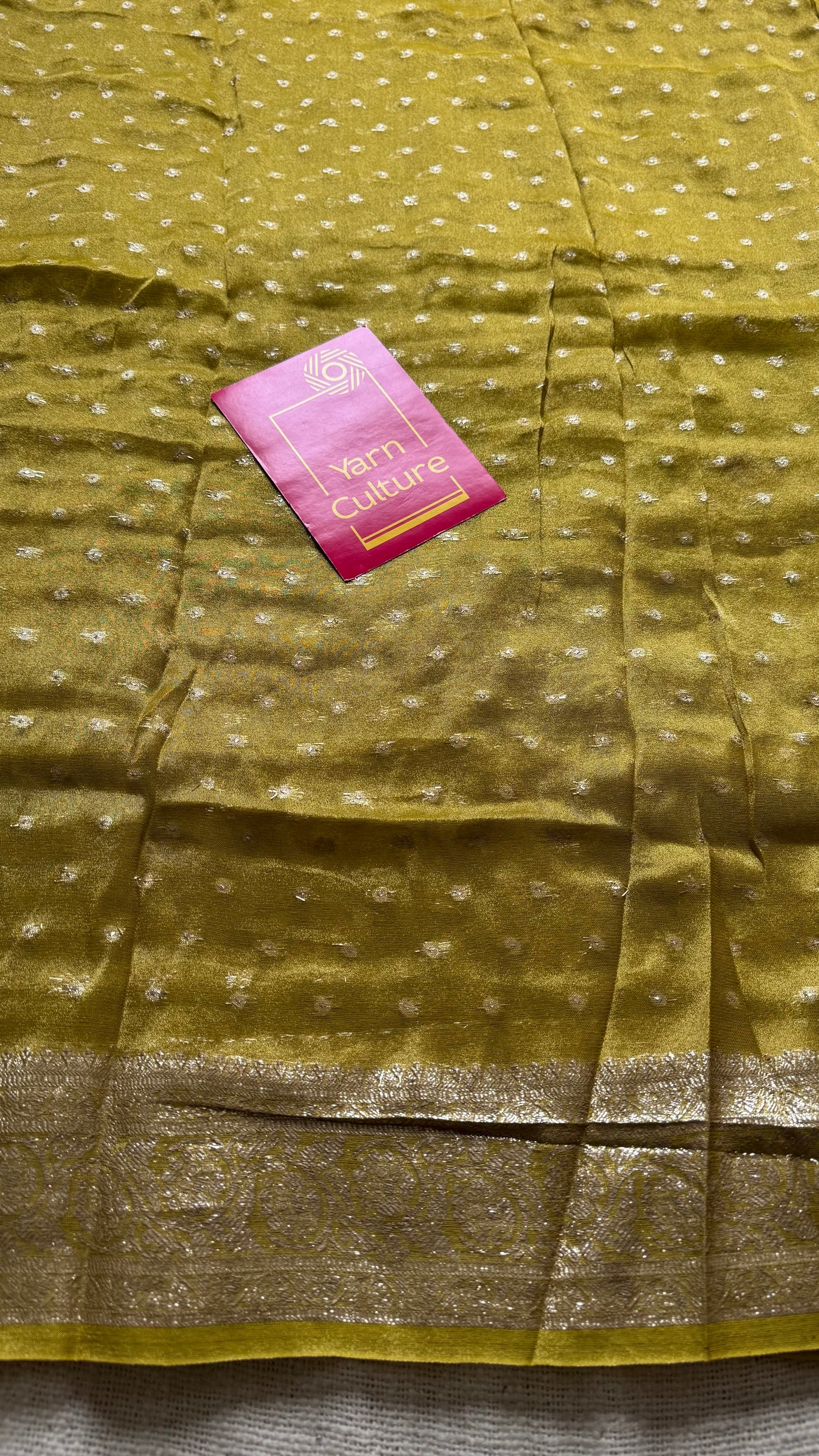 Light green with gold double tone, soft crushed tissue, thread zari - YCDOSFEJUTB10