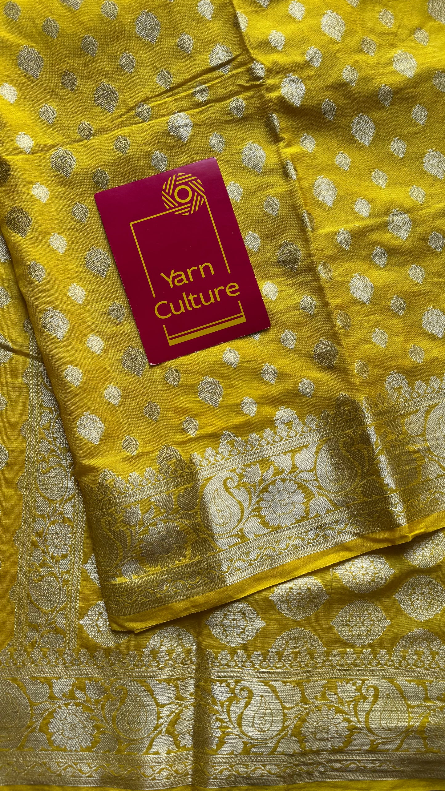 Lemon yellow, silver buttas and zari, Banarasi semi-silk - YCDESE34