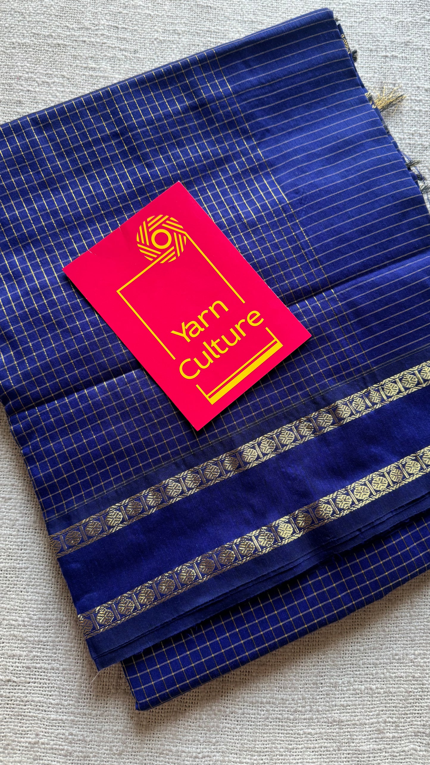 Royal blue, arani zari checks saree, cotton silk - YCCOTNARFE49