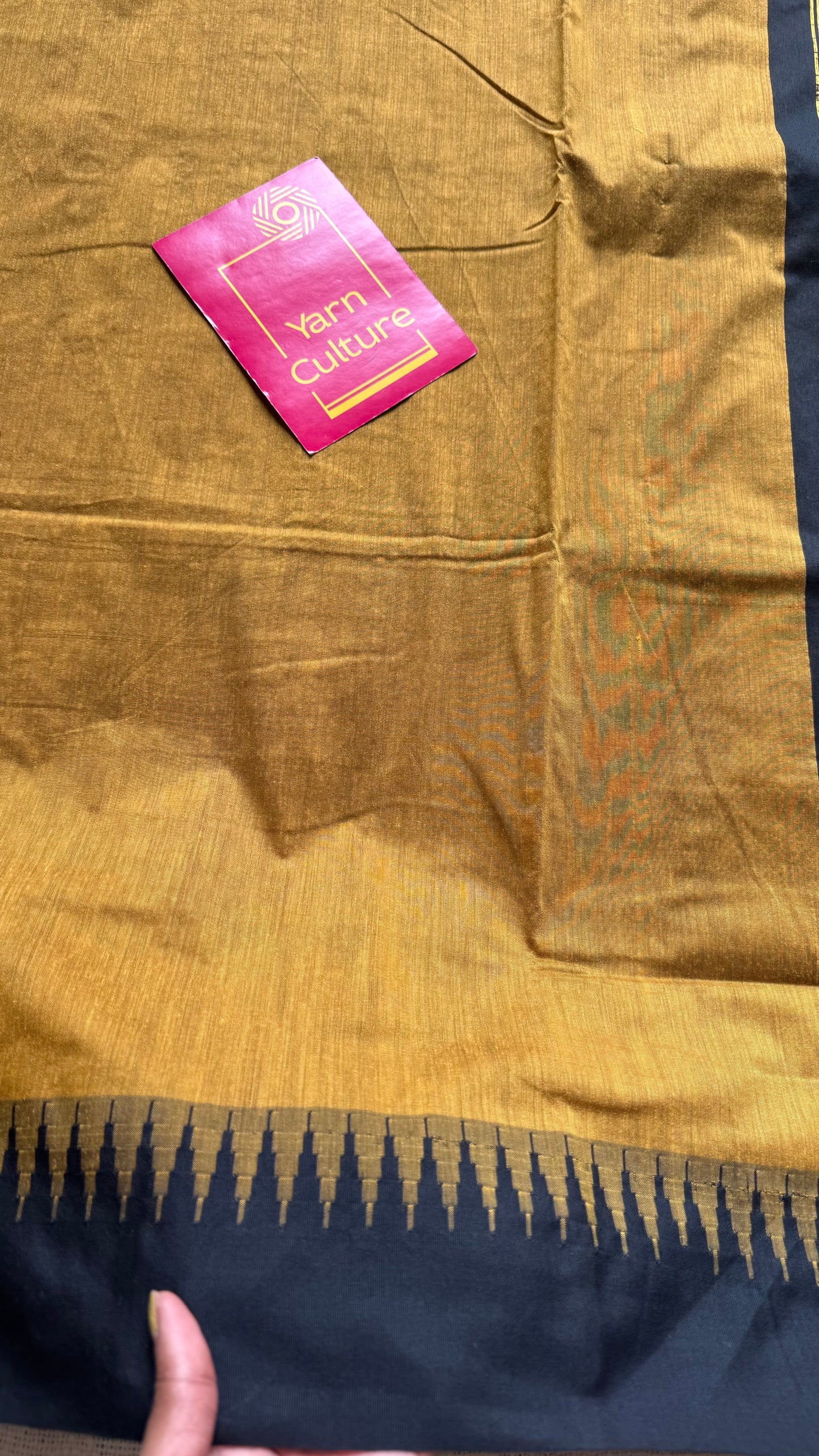 Yellow with black temple border - cotton silk - YCCOTNOCKCS1