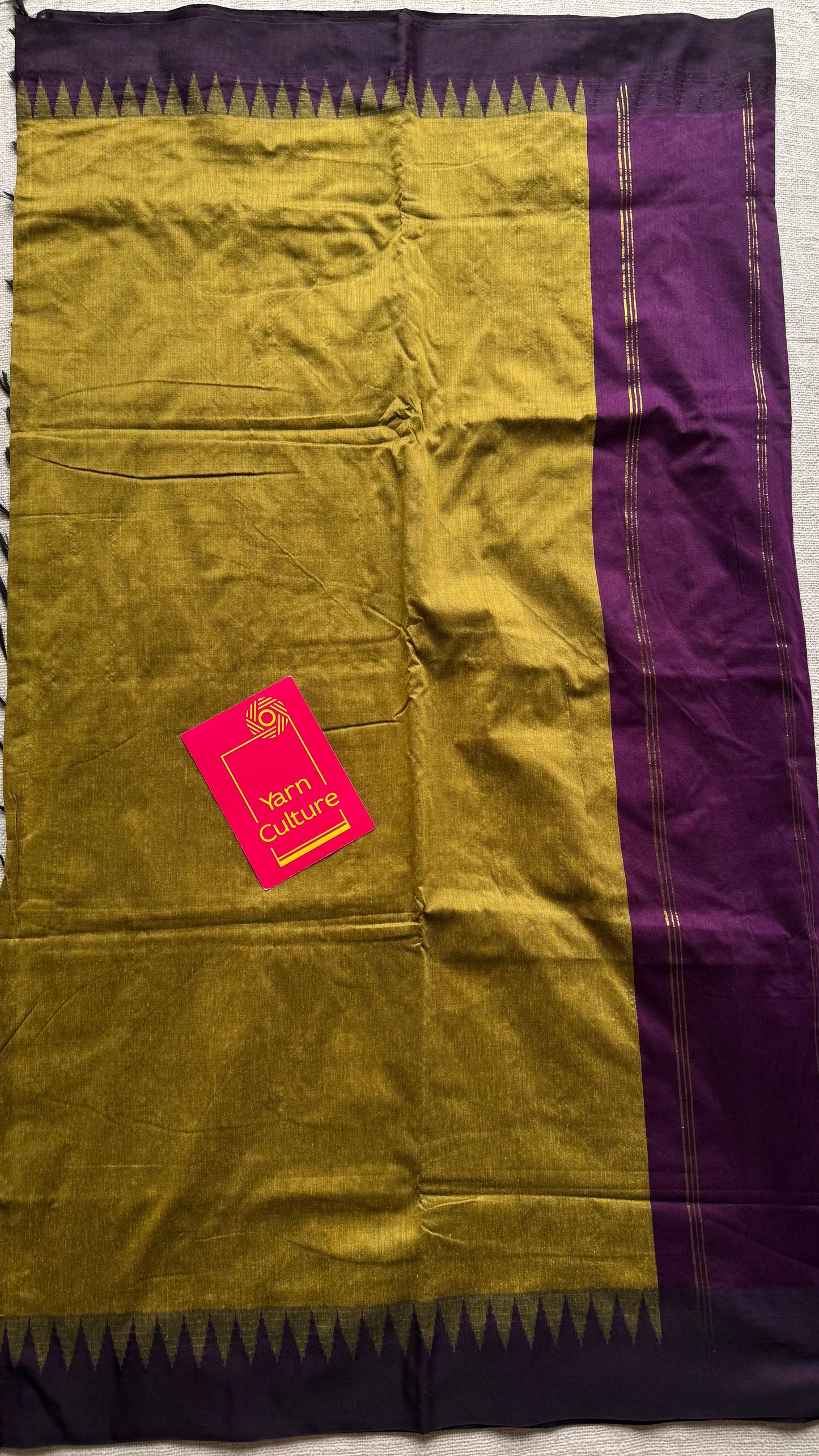 Green with purple temple border - cotton silk - YCCOTNSEKCS21