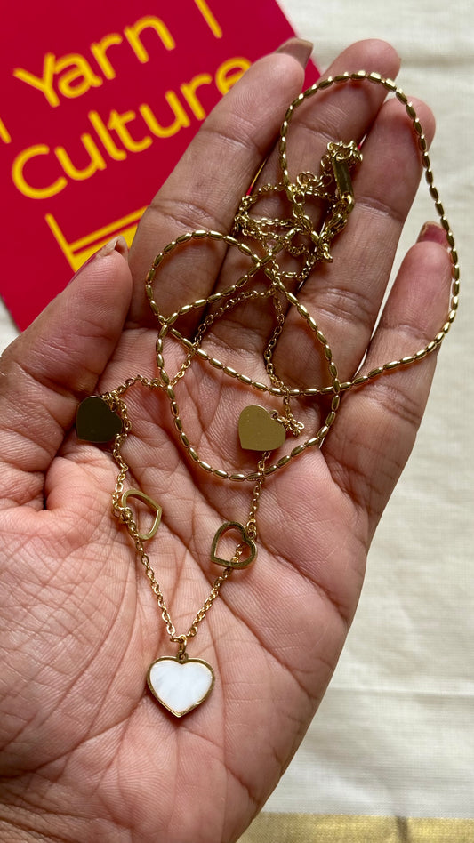 Gold plated double layered chain, heart pendants - YCGPC410