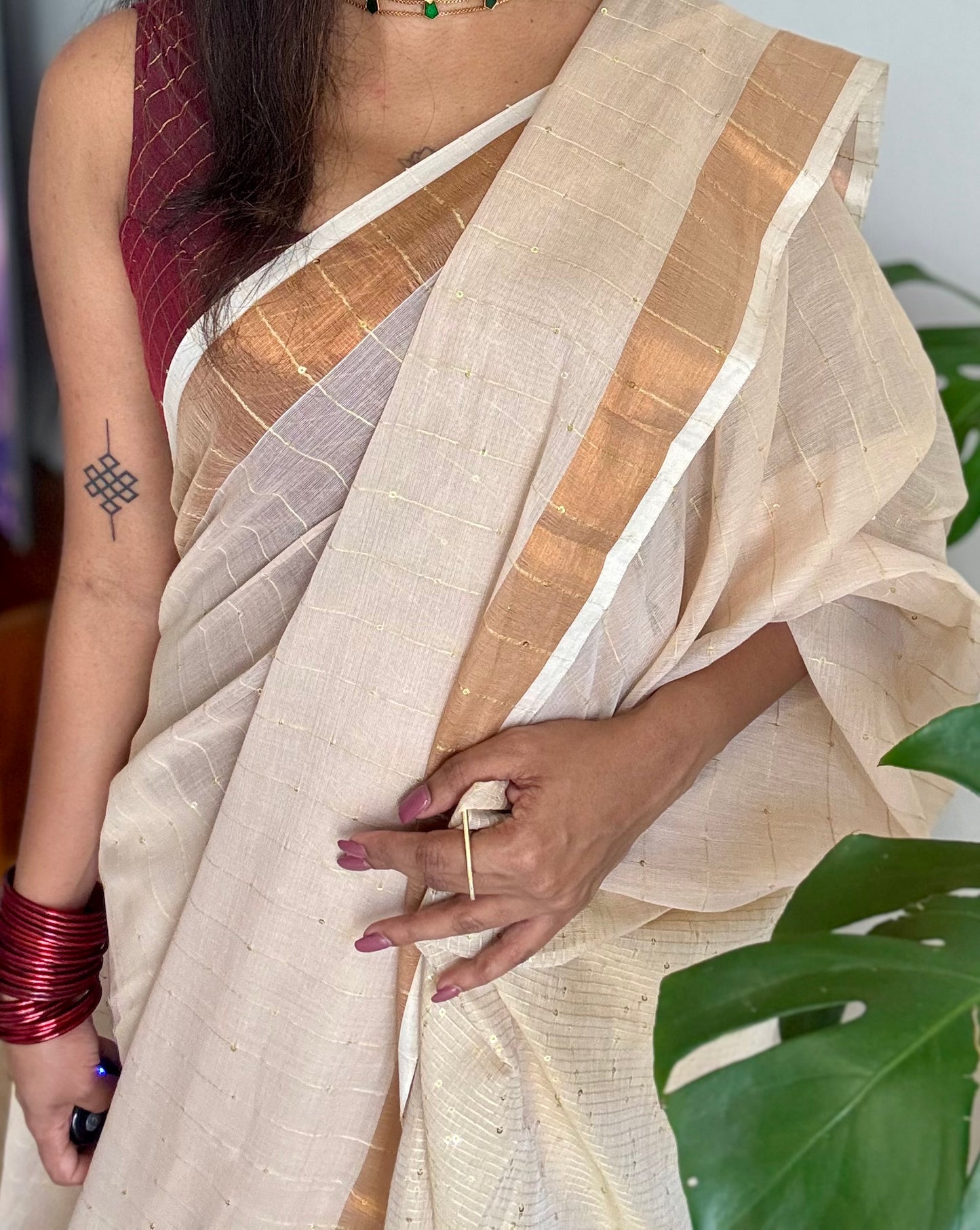 Sandal mul saree, sequins work - YCIEON26