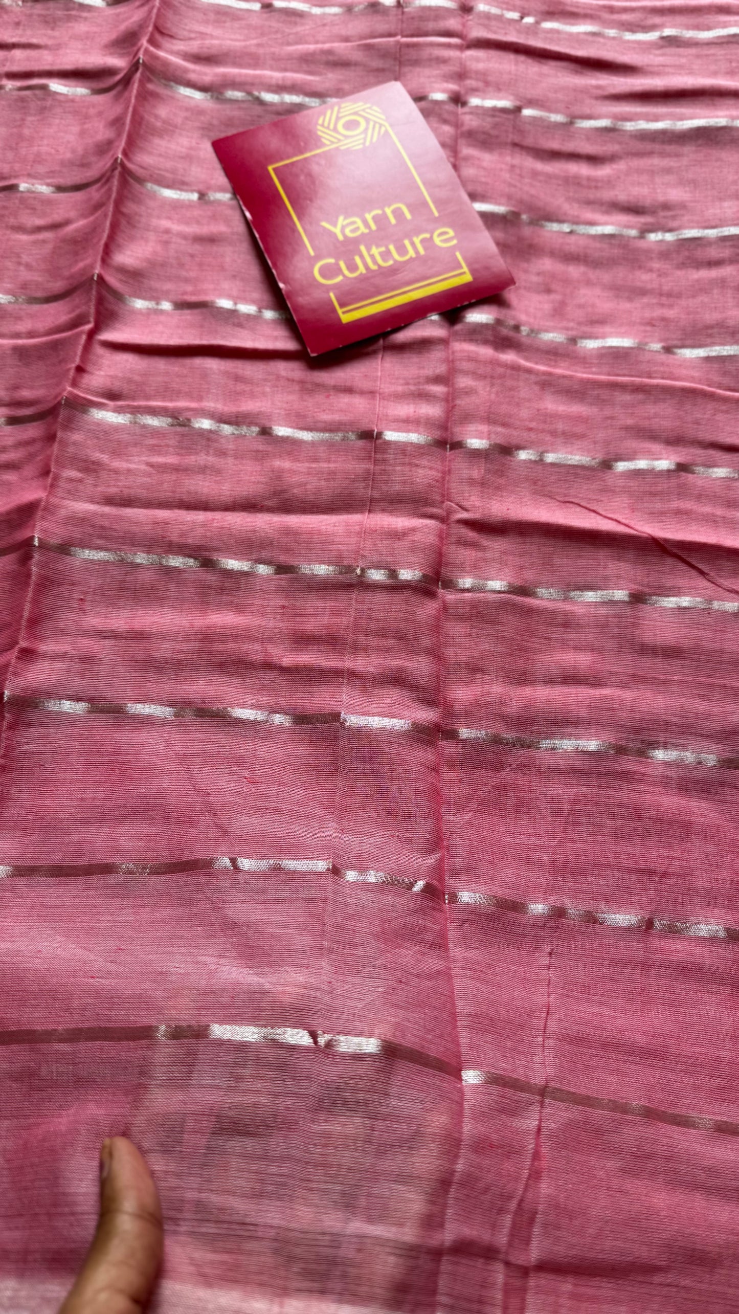 Candy Rose - pastel dusty pink with silver zari stripes, mul cotton - YCBCJULMS04