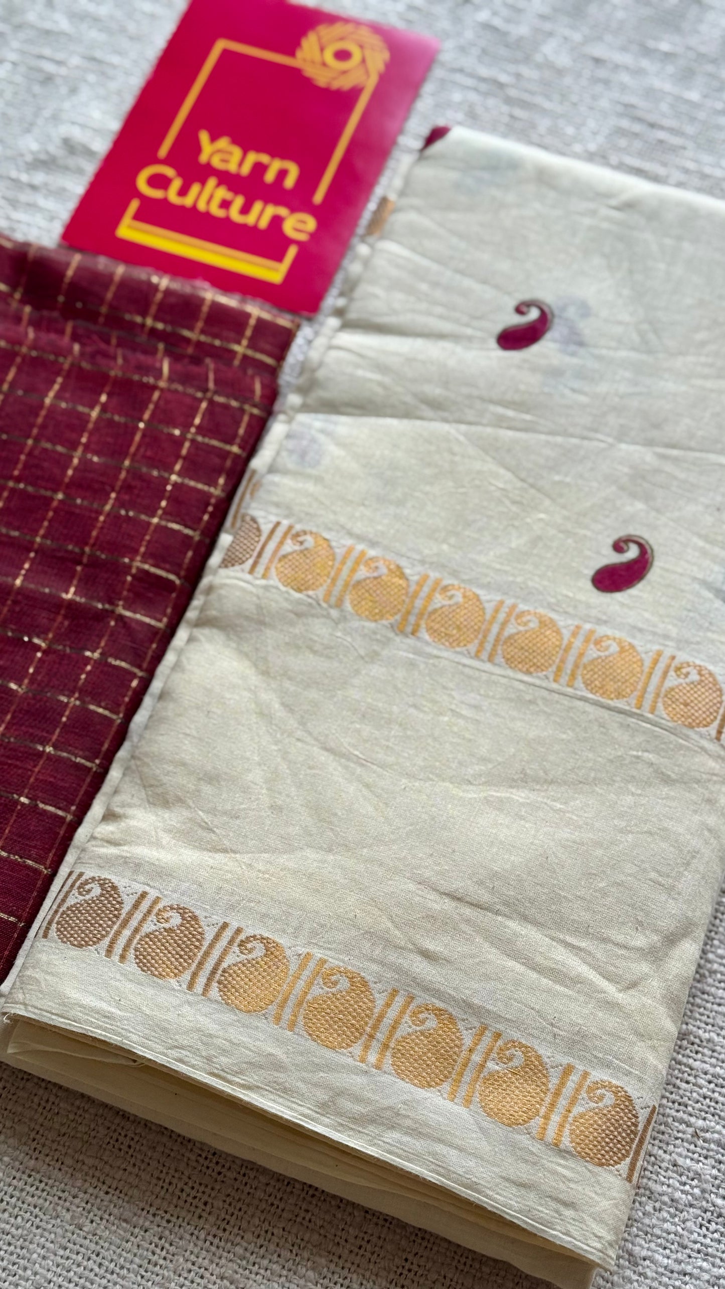 Ivory and Gold with paisley motif block printed buttas, zari border, soft Madurai cotton - YCON25MC268