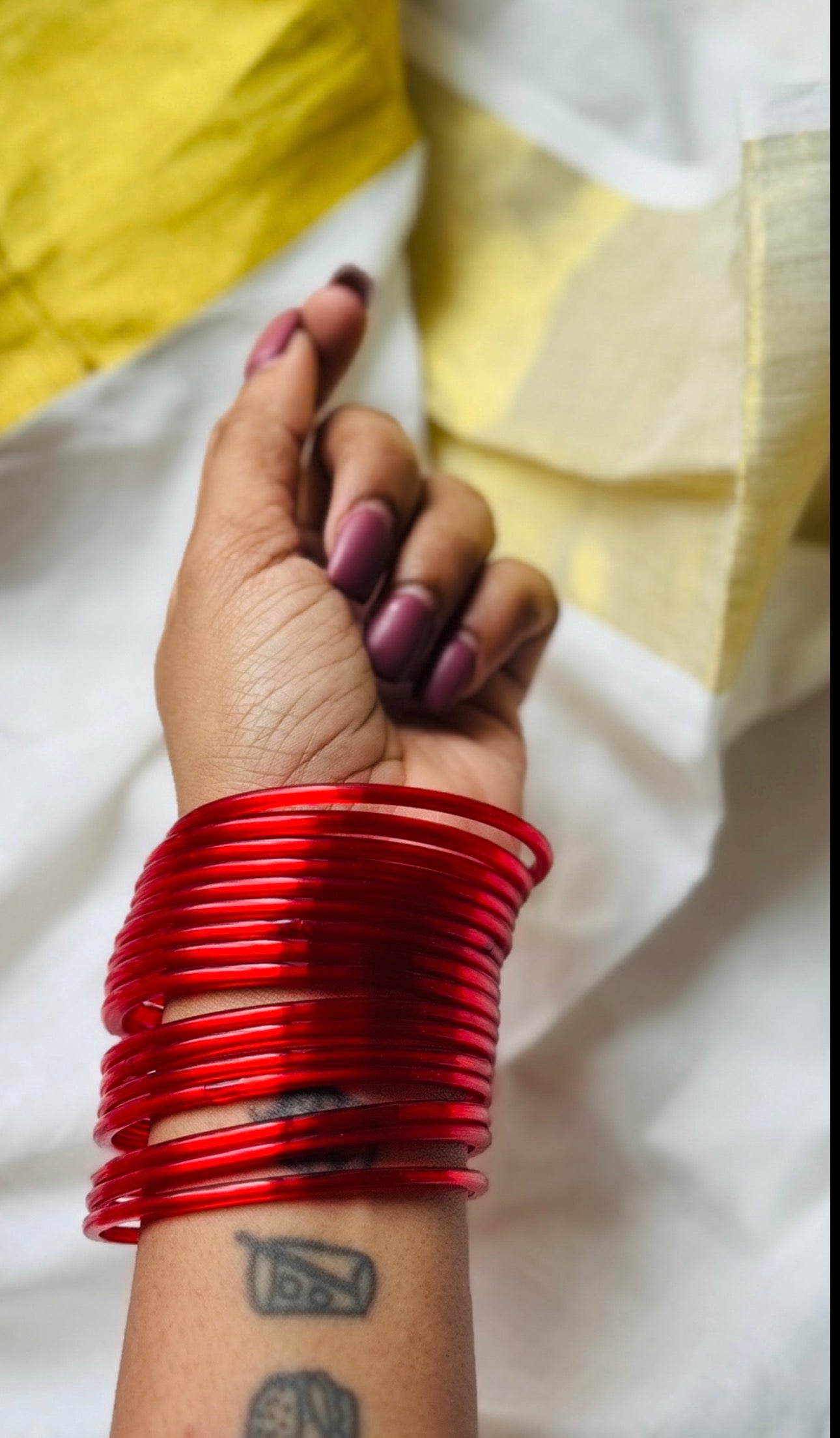 Chilli red glossy glass bangles, set of 12 - YCBANGL841