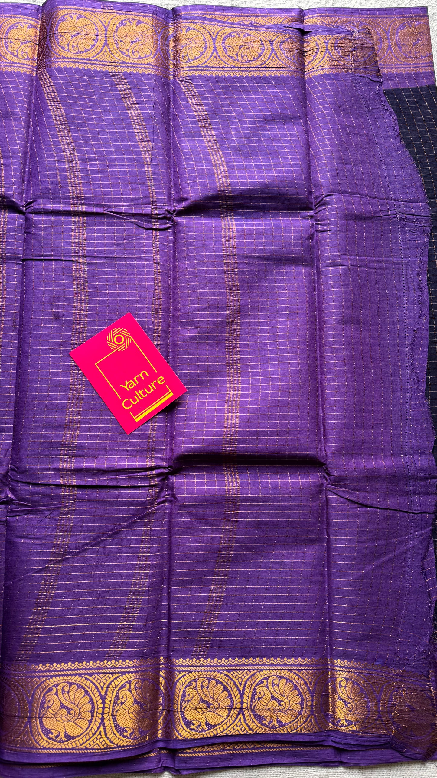 Dark blue with purple checkered sungudi, madurai cotton - YCCOTNSUDE40