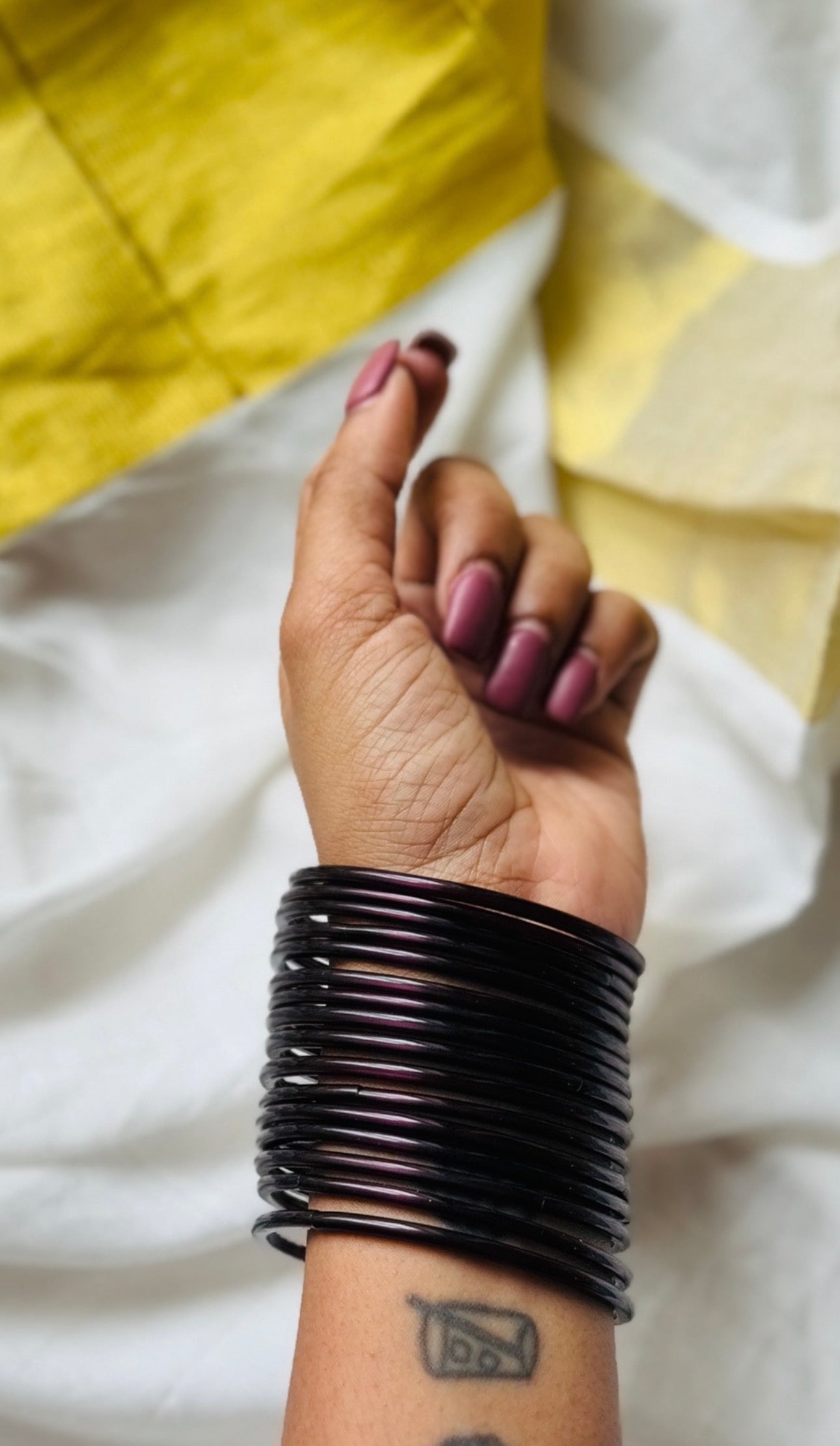 Dark brown glossy glass bangles, set of 12 - YCBANGL840