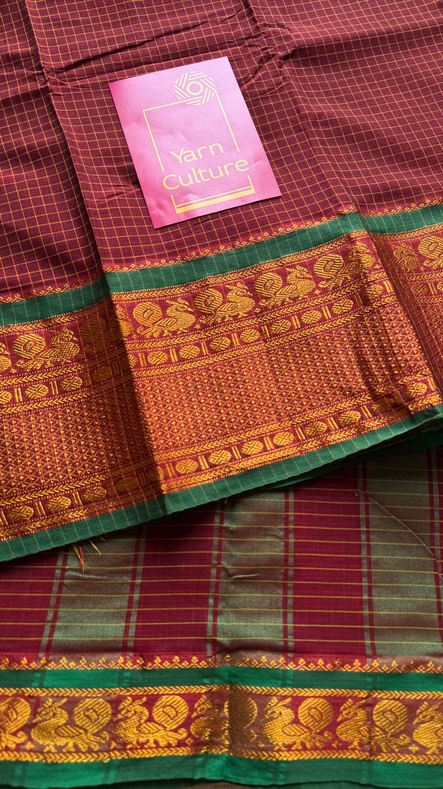 Maroon checks with zari border, premium narayanpet, soft cotton - YCWOTDOCNP06