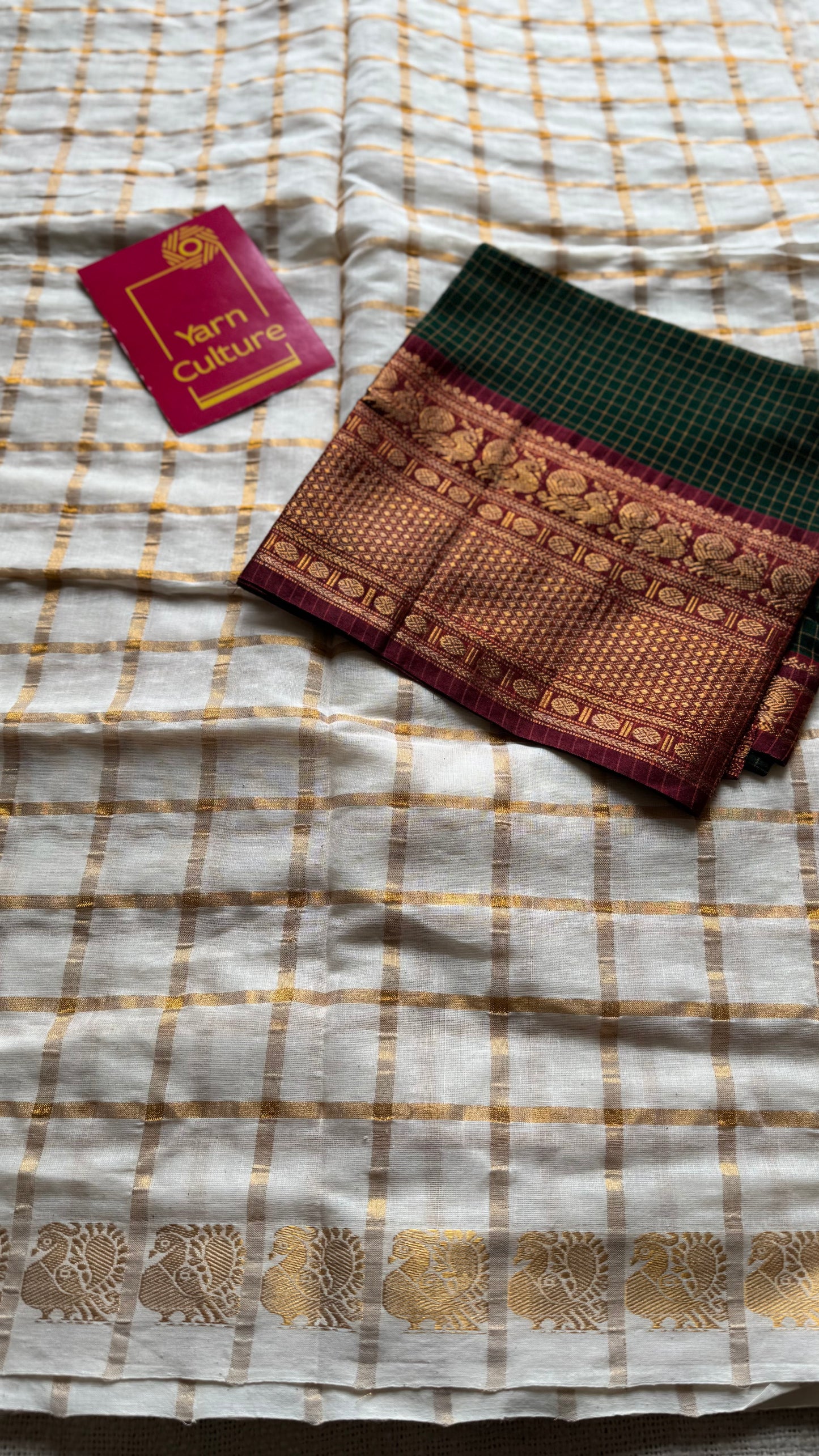 Ivory and gold, pavithra kattam checks, madurai soft cotton - YCCOTNAUS50