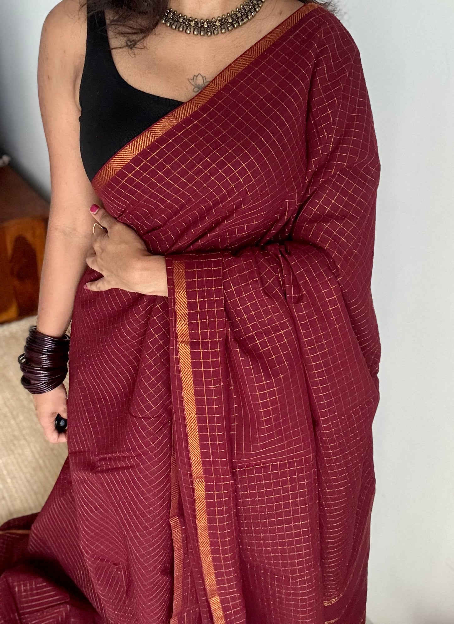 Maroon mini kattam (checks), soft Madurai cotton - YCCOTNJULMCS19