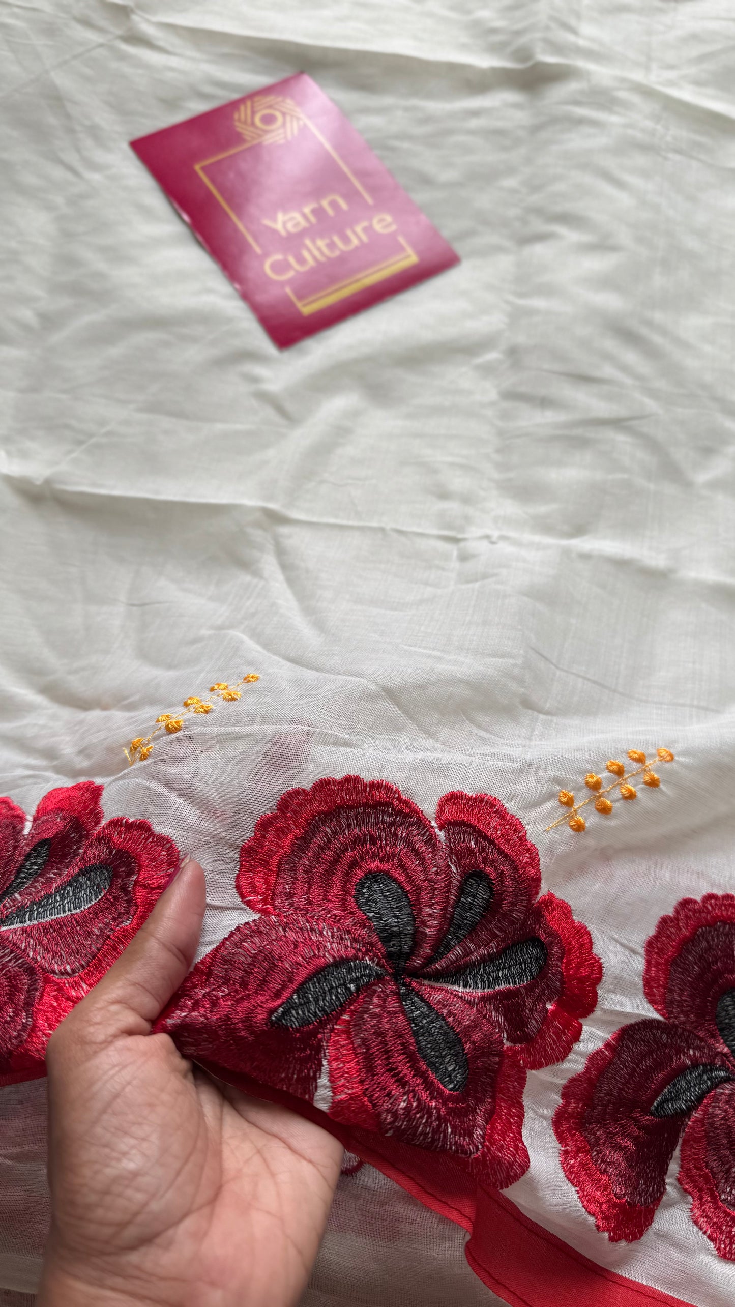 Chembarathi : Red Hibiscus flower cutwork in soft cotton, YCON25BCSC241