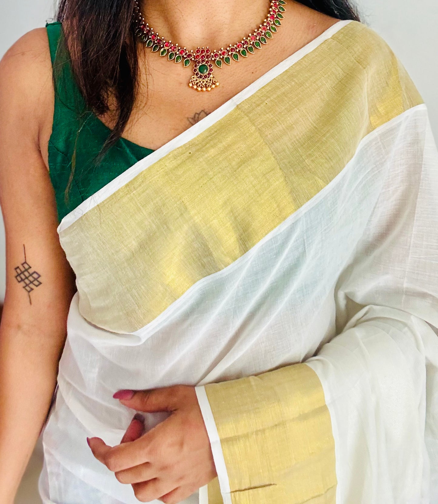 Ruby green palakka necklace with earrings - YCGPNP768