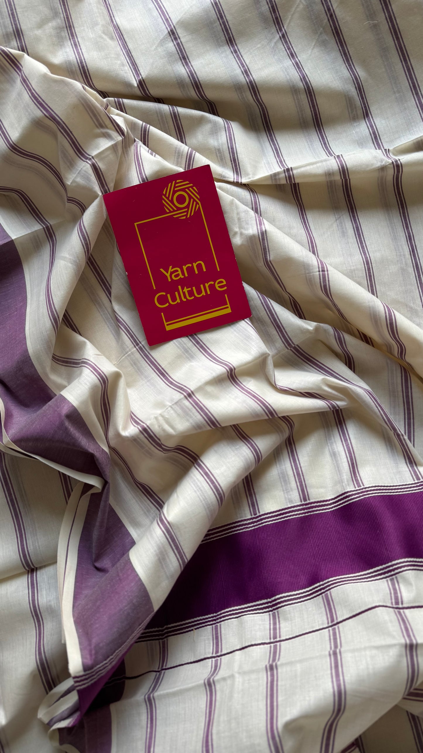 Ivory Kerala cotton saree with purple pink (vadamalli) stripes and border - YCIEKCFE322