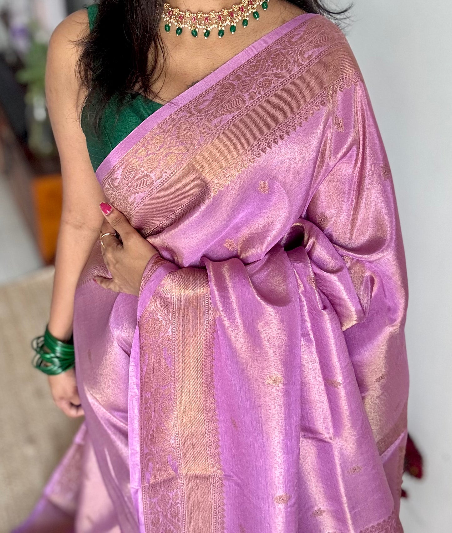 Lilac with gold dual tone, Banarasi semi-silk - YCDESE08
