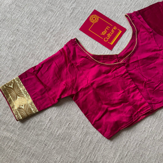 Hot pink with gold zari, cotton silk, size 36 (alterable from 34-40), readymade blouse - YCBLAU04