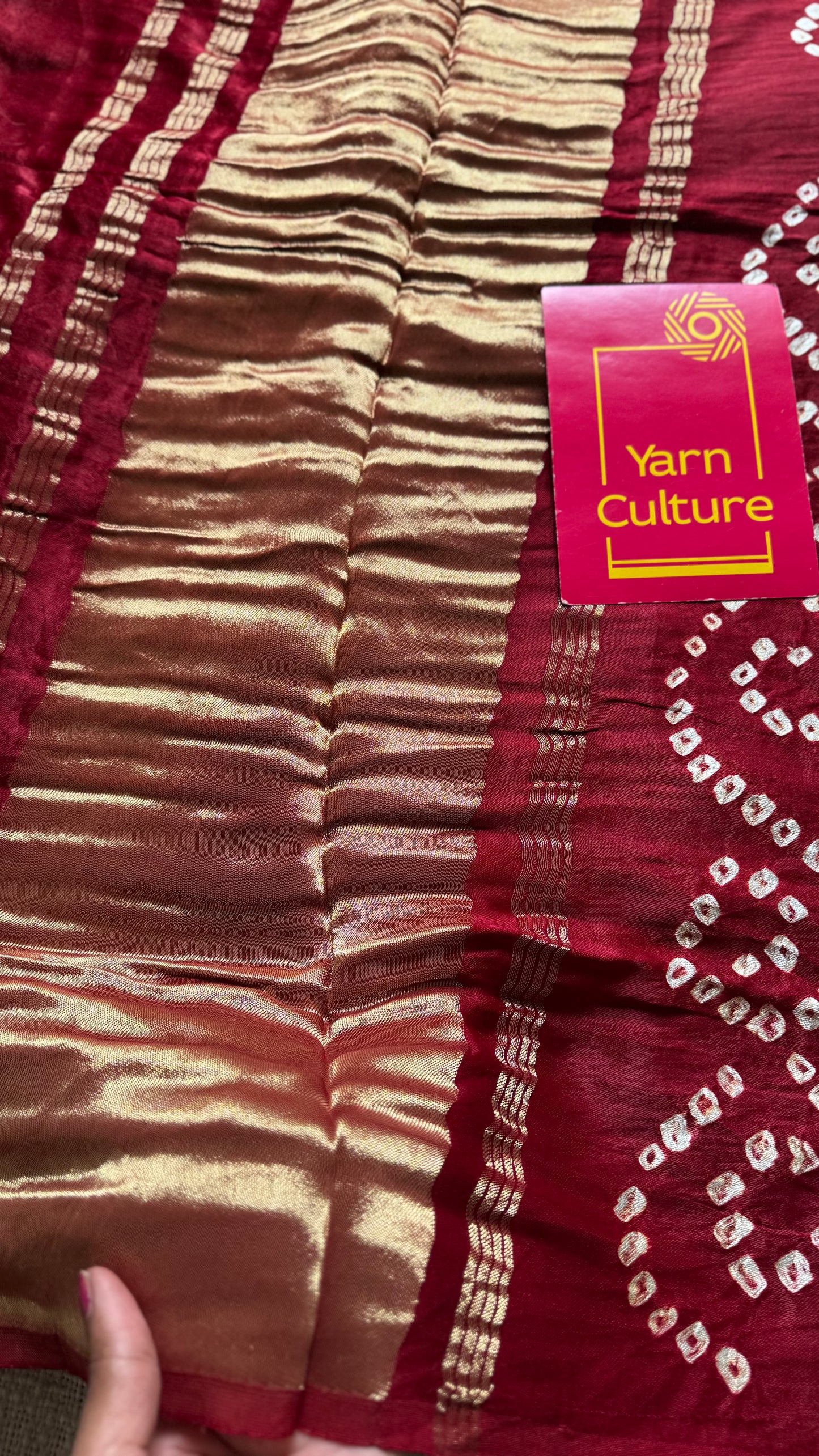 Maroon crushed bandhani modal silk with lagdi patta (zari pallu) - YCDESE31