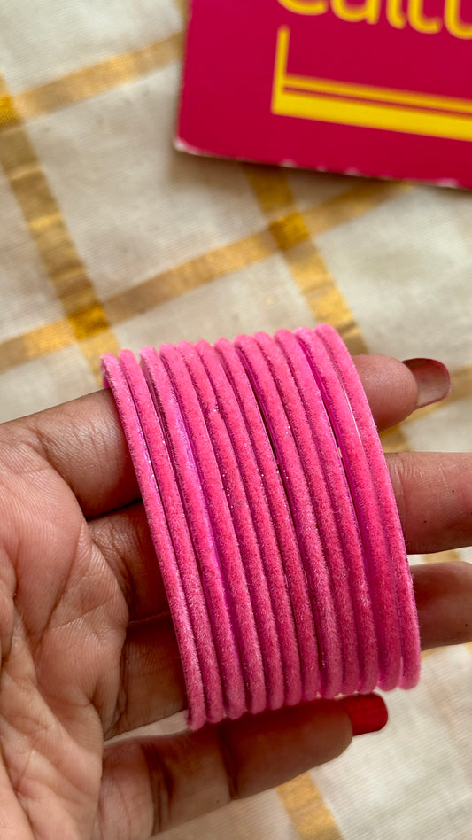Light pink velvet glass bangles, set of 12 - YCBANGL349