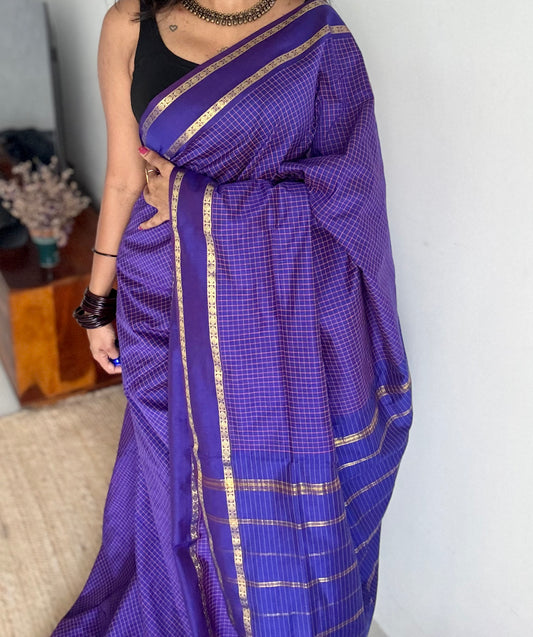 Double tone blue, arani checks, cotton silk - YCCOTNOCAR11