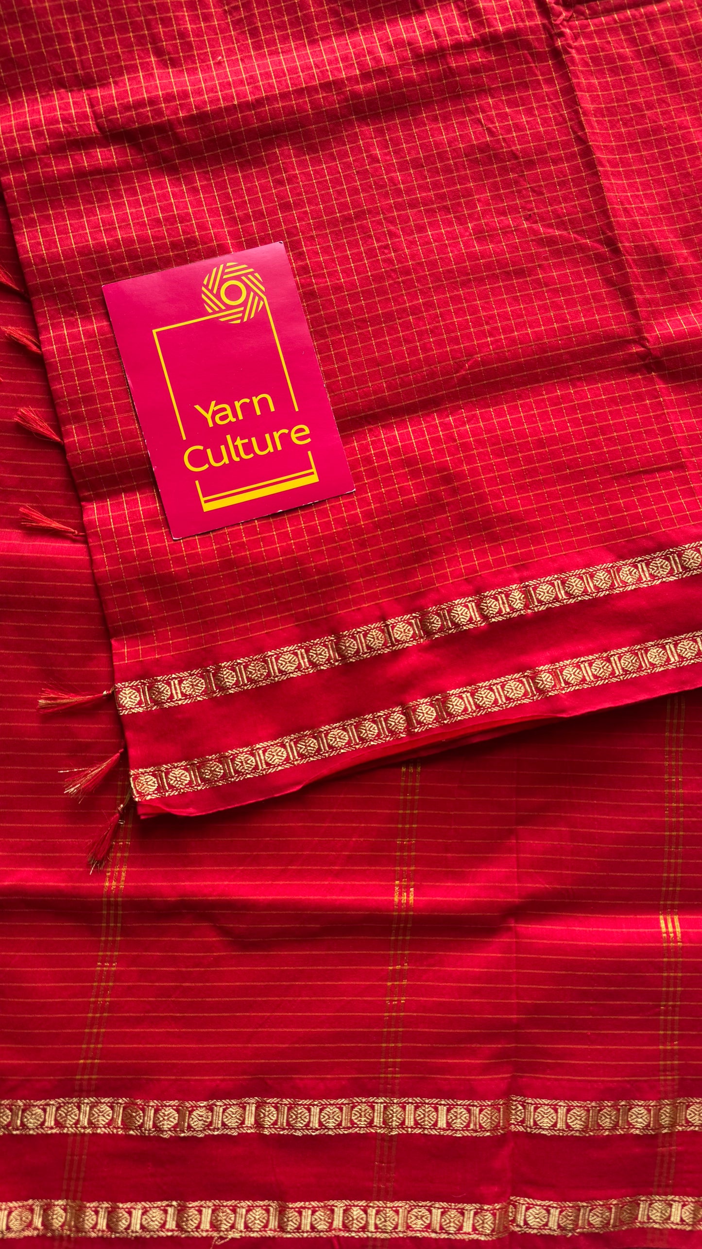 Chilli Red, arani zari checks, cotton silk - YCCOTNJUAR18