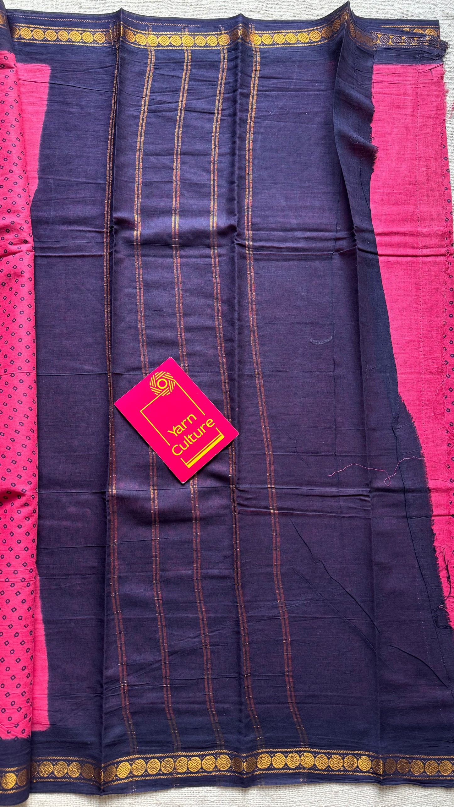 Dark pink with navy blue border sungudi, kattuchayam dyed, madurai cotton - YCCOTNSEMS102