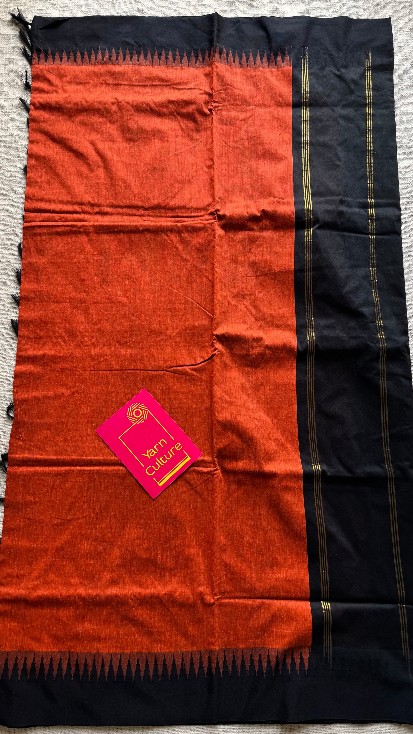 Dark orange with black temple border - cotton silk - YCCOTNOCKCS8