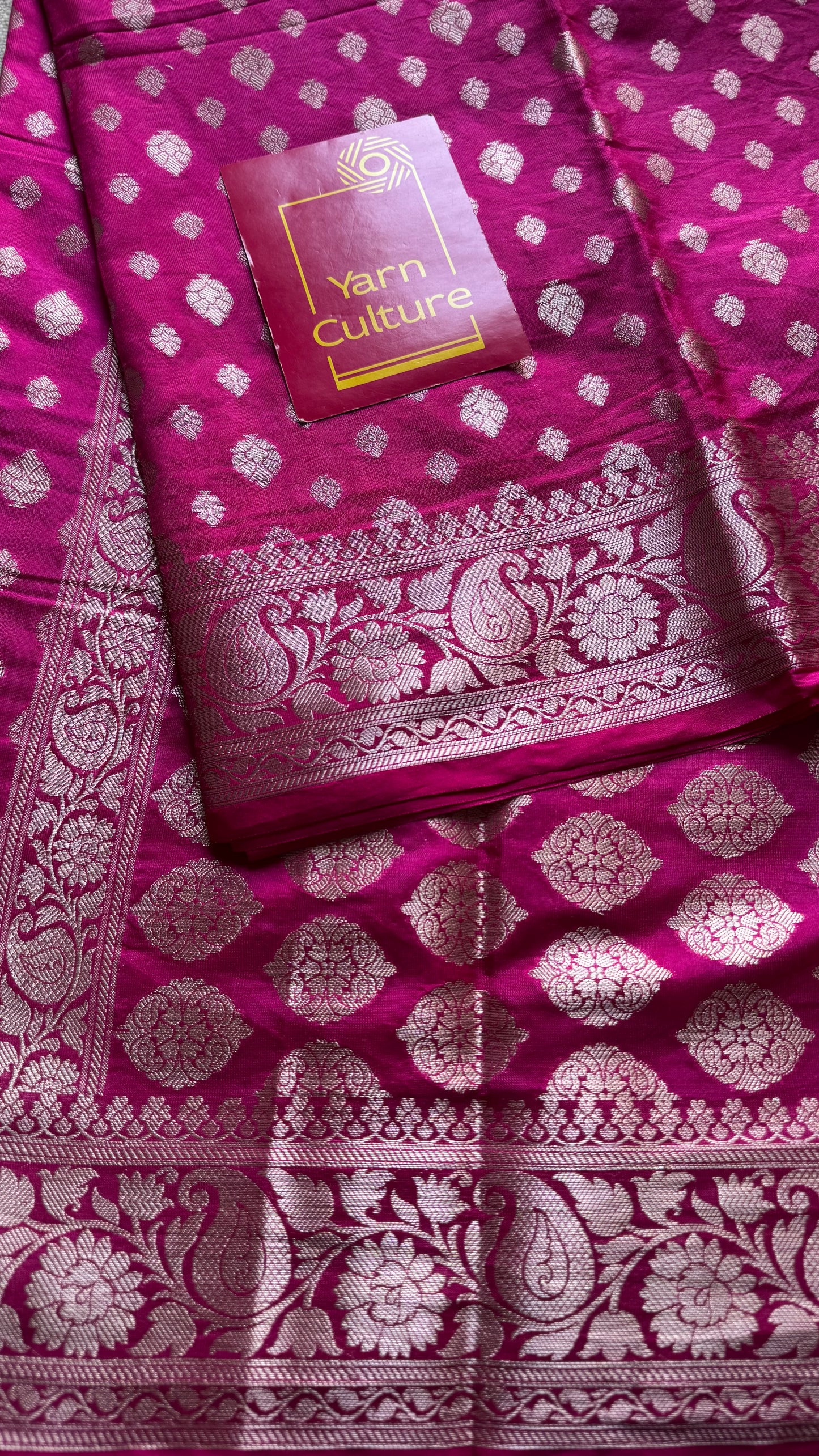 Hot pink, silver buttas and zari, Banarasi semi-silk - YCDESE42