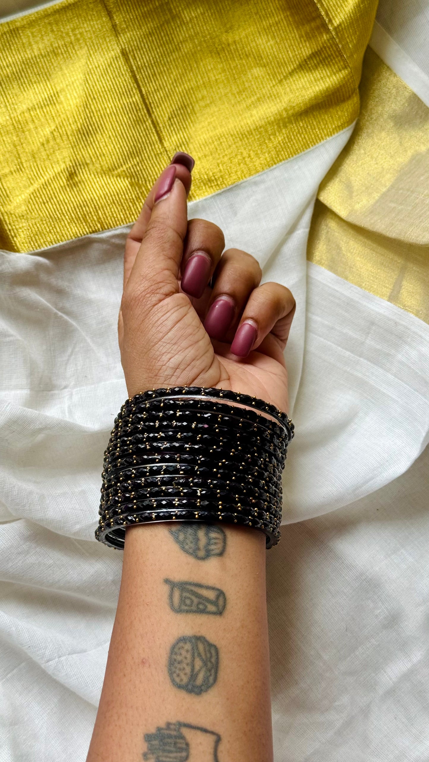 Black raindrop glass bangles, set of 12 - YCBANGL847