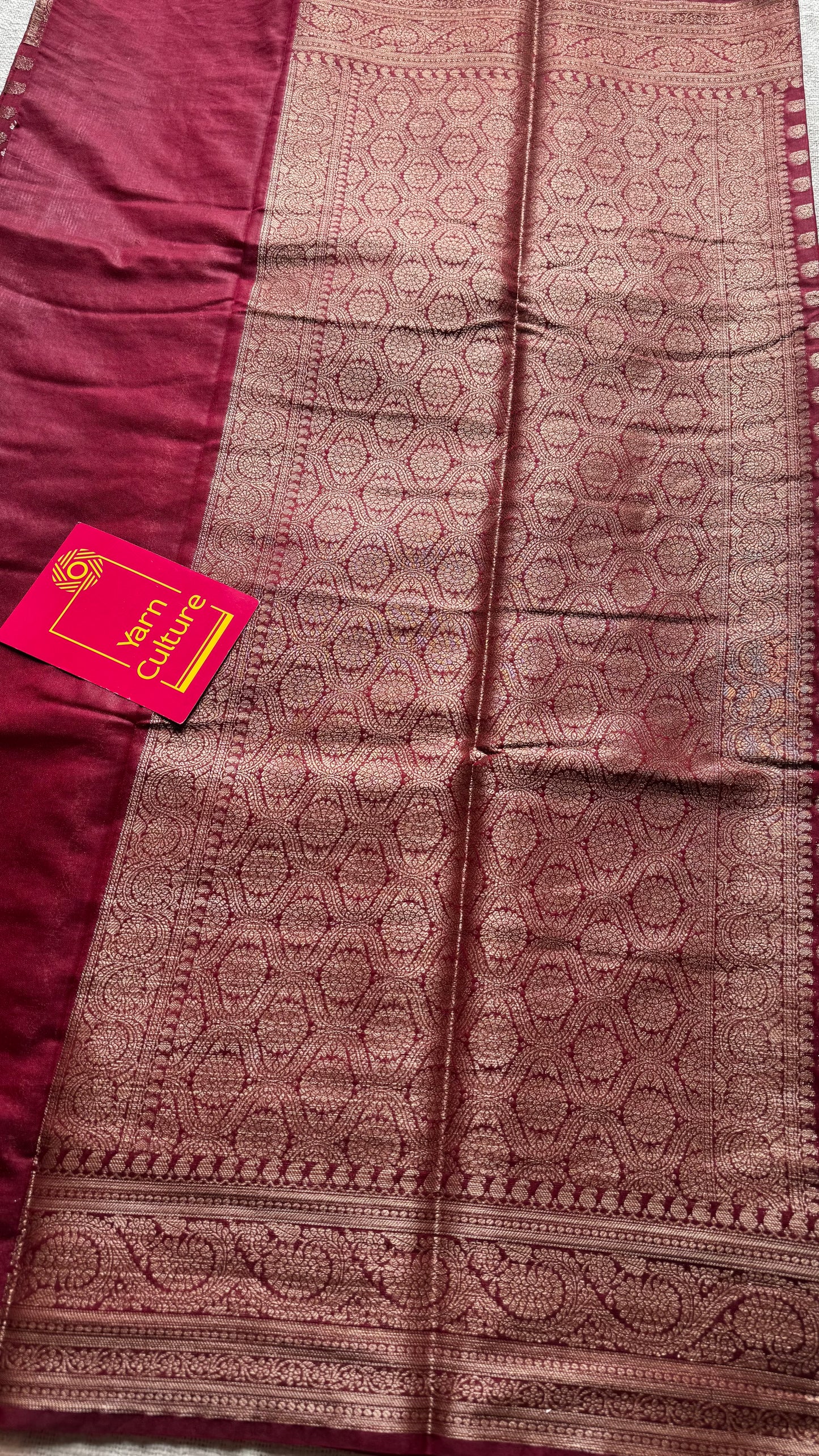 Ruby - Maroon with a slight hint of pink, antique gold zari, Banarasi semi georgette - YCBLFEGAGZ16