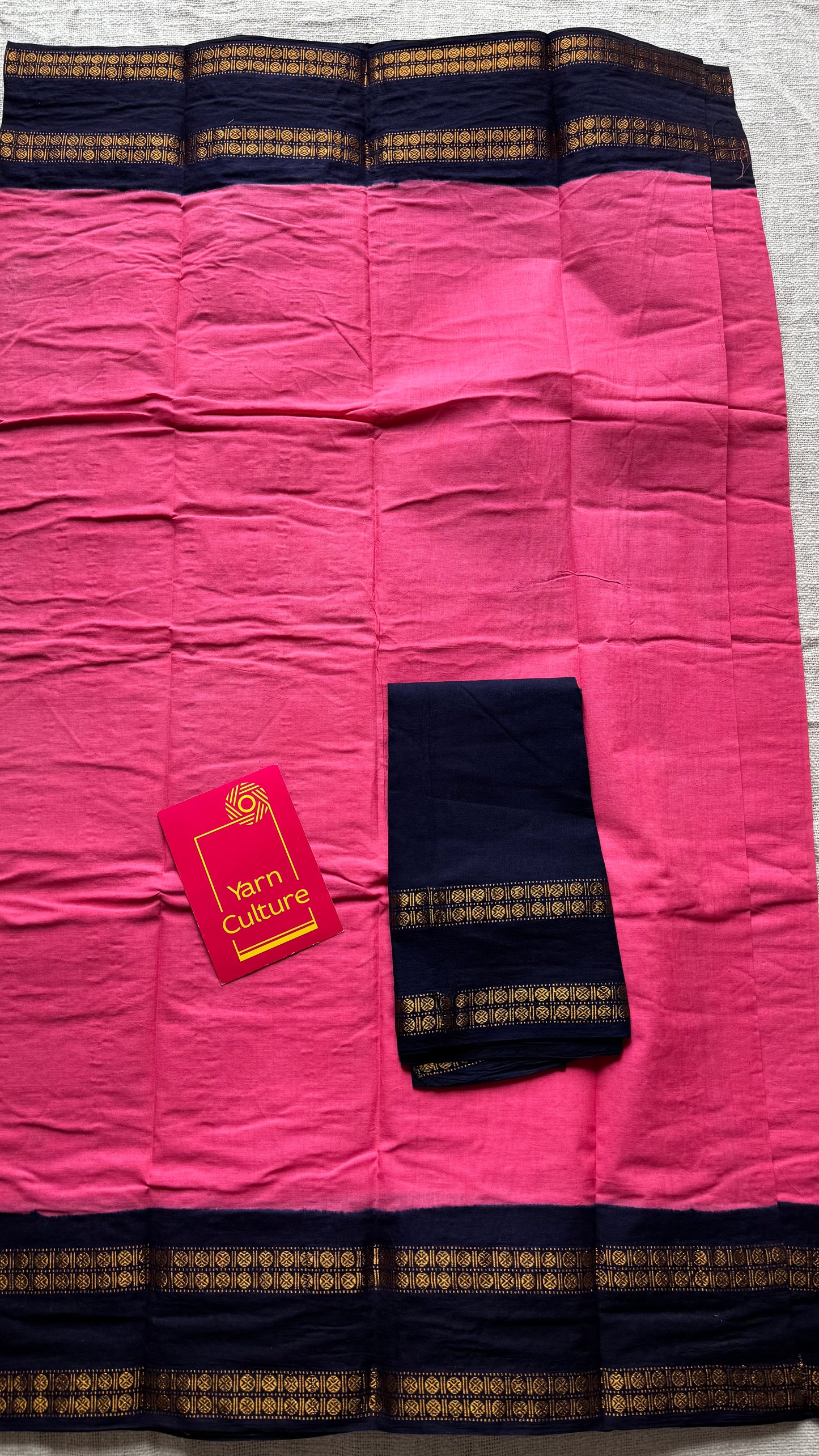 Pink with dark blue, small rudraksham motif border, soft cotton - YCCOTNJSUN08