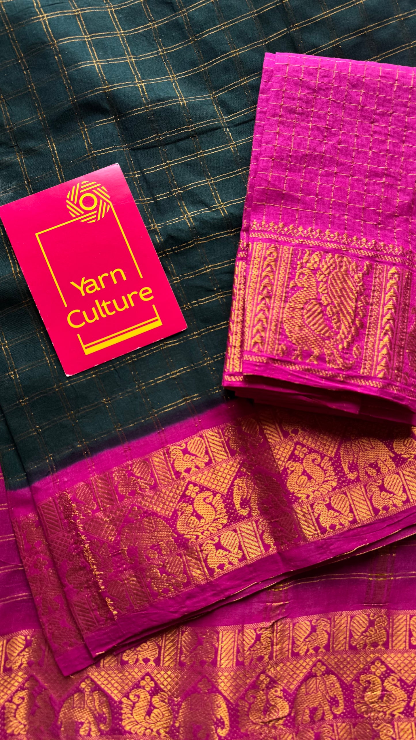 Dark green with magenta checks, kattuchayam dyed, madurai cotton - YCCOTNSEMS92