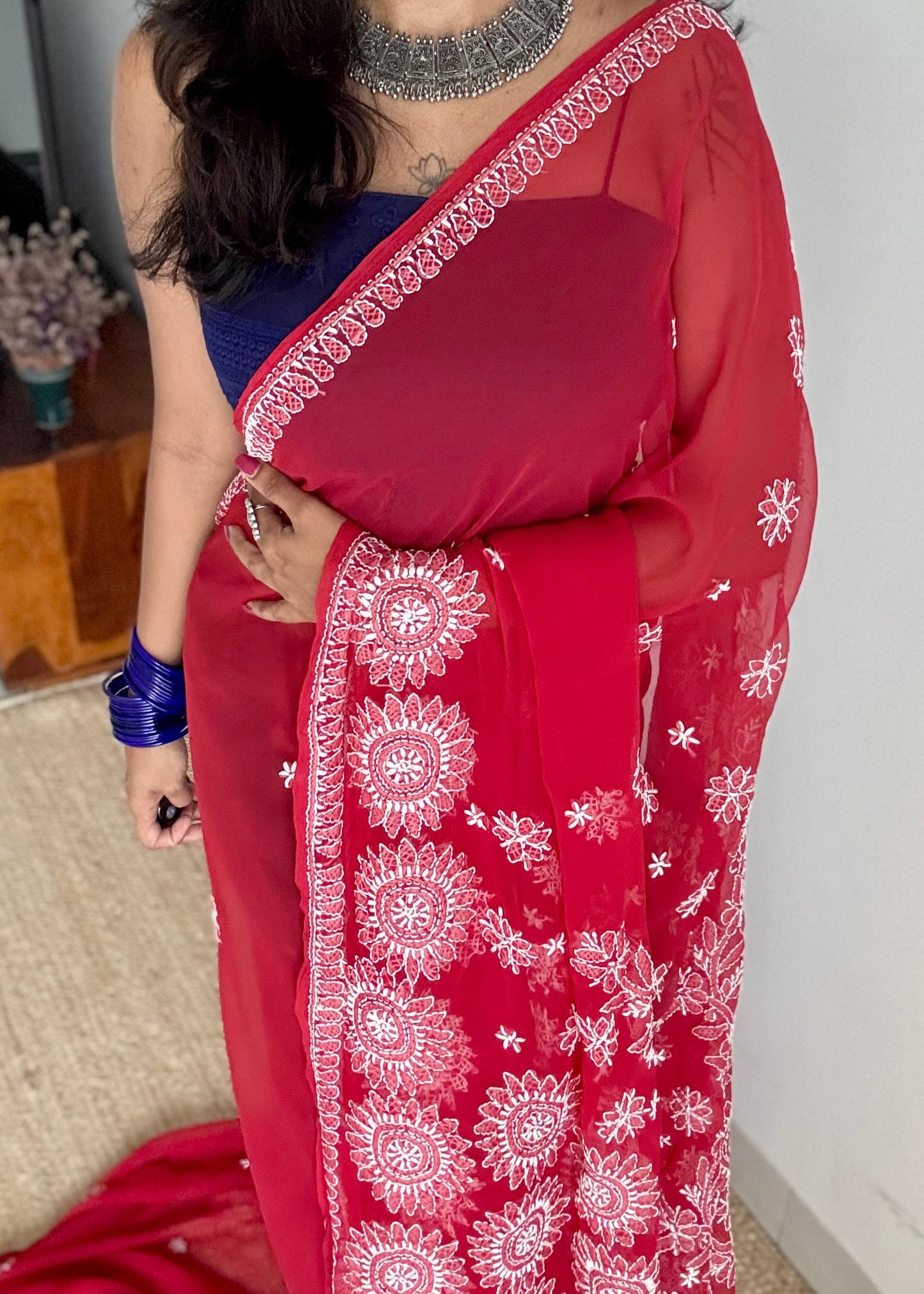 Sham-e-Ishq (evening of love) - Red Chikankari, georgette YCSLCJULCK07
