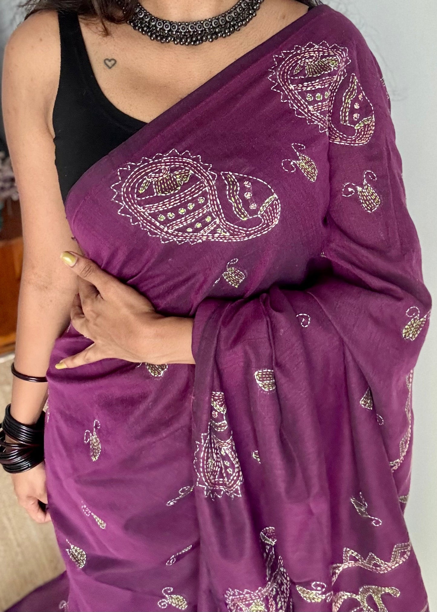 Amodini - The Joyful One, kantha weave in soft khadi cotton - YCBCSEKC05