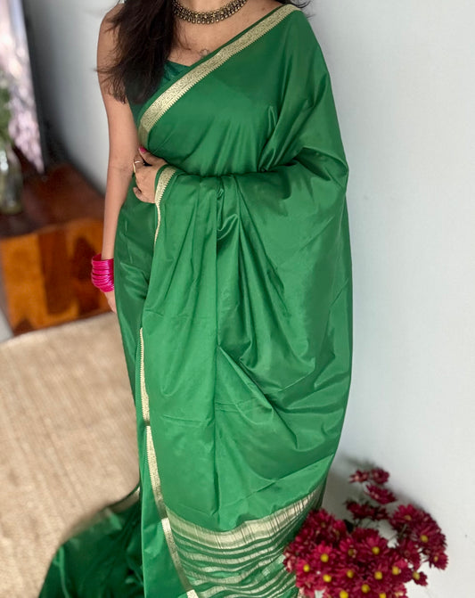Dark green, Mysore semi crepe silk- YCDESE19