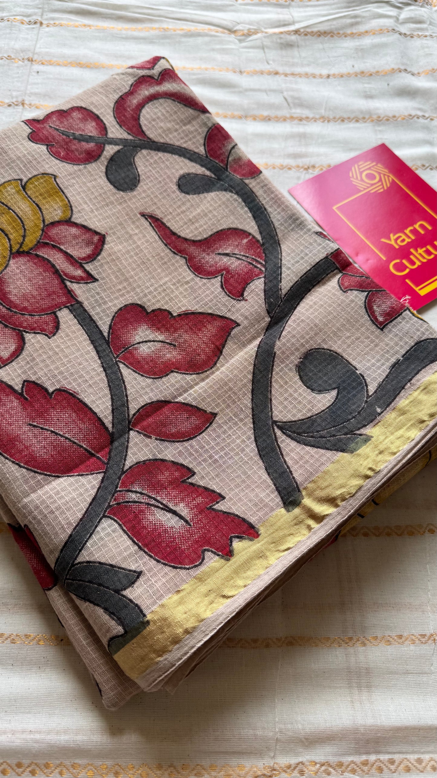 Cream multicoloured floral kalamkari saree in kota - YCWOTDMA357